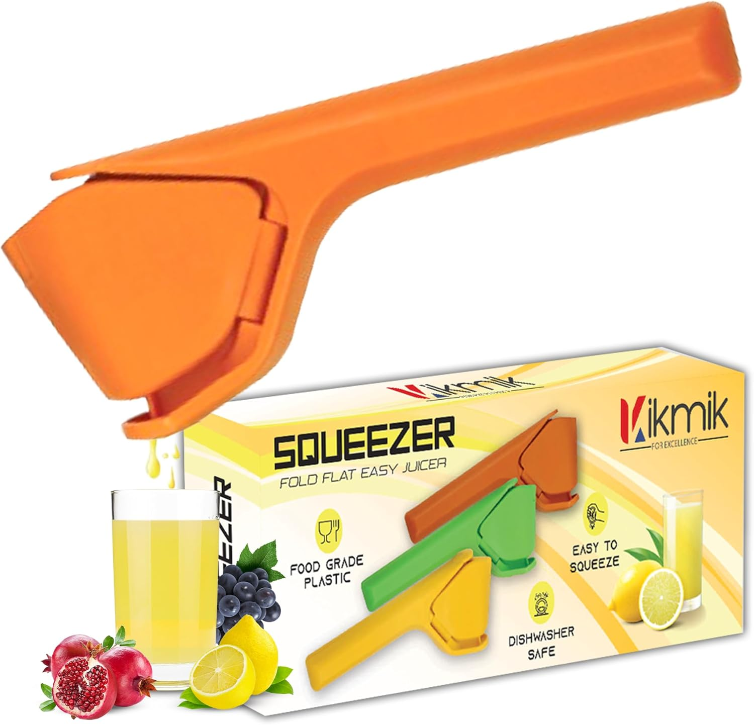 Kikmik Lemon Squeezer - Citrusease Foldable Manual Fruit Juicer: Effortless Juicing with Space-Saving Ergonomics Design &ndash; Hand Squeeze with Sideways Pivot for Maximum Juice Yield-(Orange) image number 4