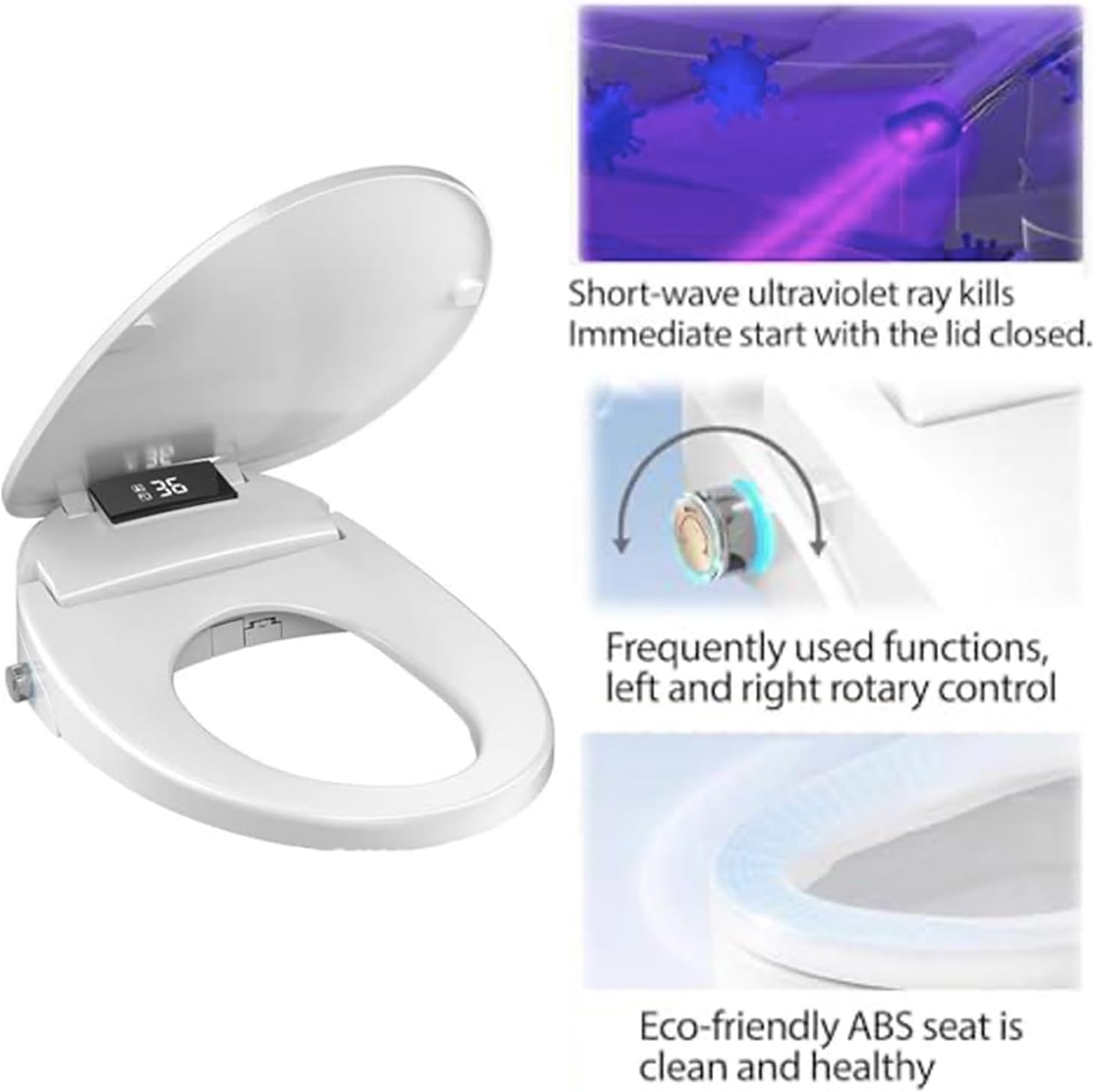 Electronic Bidet Toilet Seat, Heated Smart Toilet Seat with Wireless Remote Control, Instant Warm Water & Dryer, Feminine & Front Rear Wash, Self-Clean Nozzle, Slow Close Lid (White) image number 5