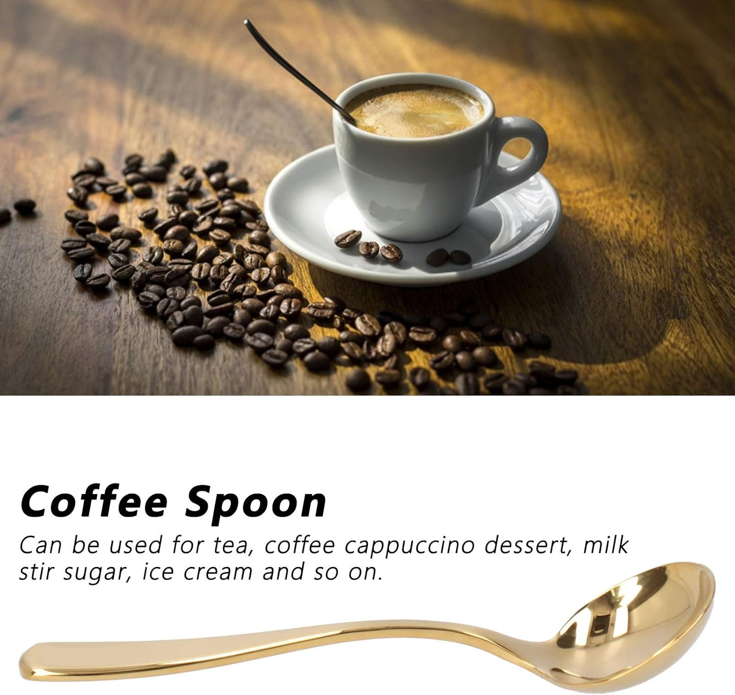 Cupping Spoon Stainless Steel Professional Coffee Cupping Spoon Milk Foam Dessert Cake Ice Cream Soup Bouillon Iced Tea Spoons Gadgets Tableware Kitchen Tool Silverware with Storage Bag (Oro) image number 3