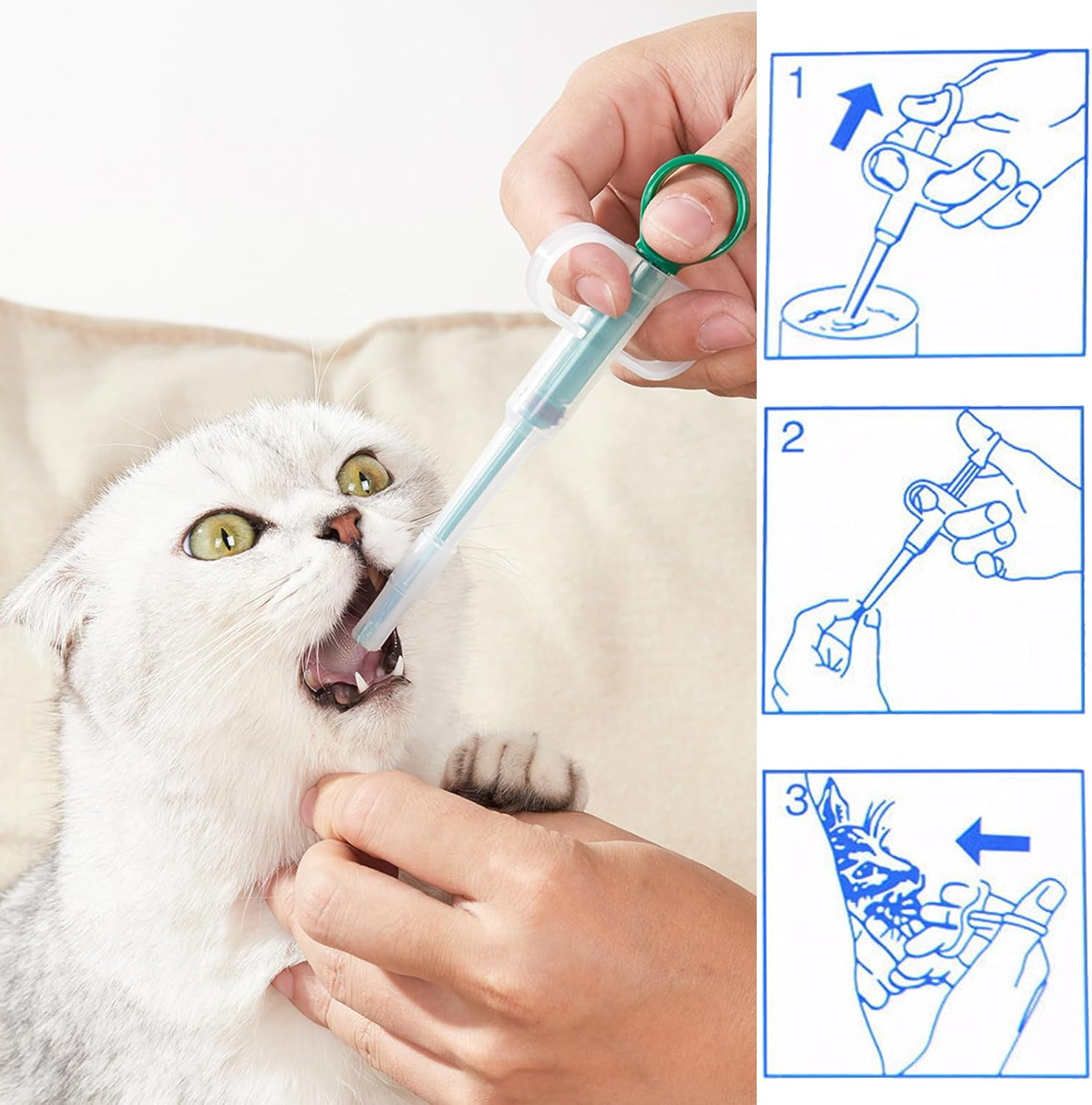 Pack of 3 Pet Medicine Syringe Tablet Dispenser Cat Pet Pusher Syringe Reusable Tablet Dispenser for Cats Dogs Puppies Small Animals Tablets Applicator Cat