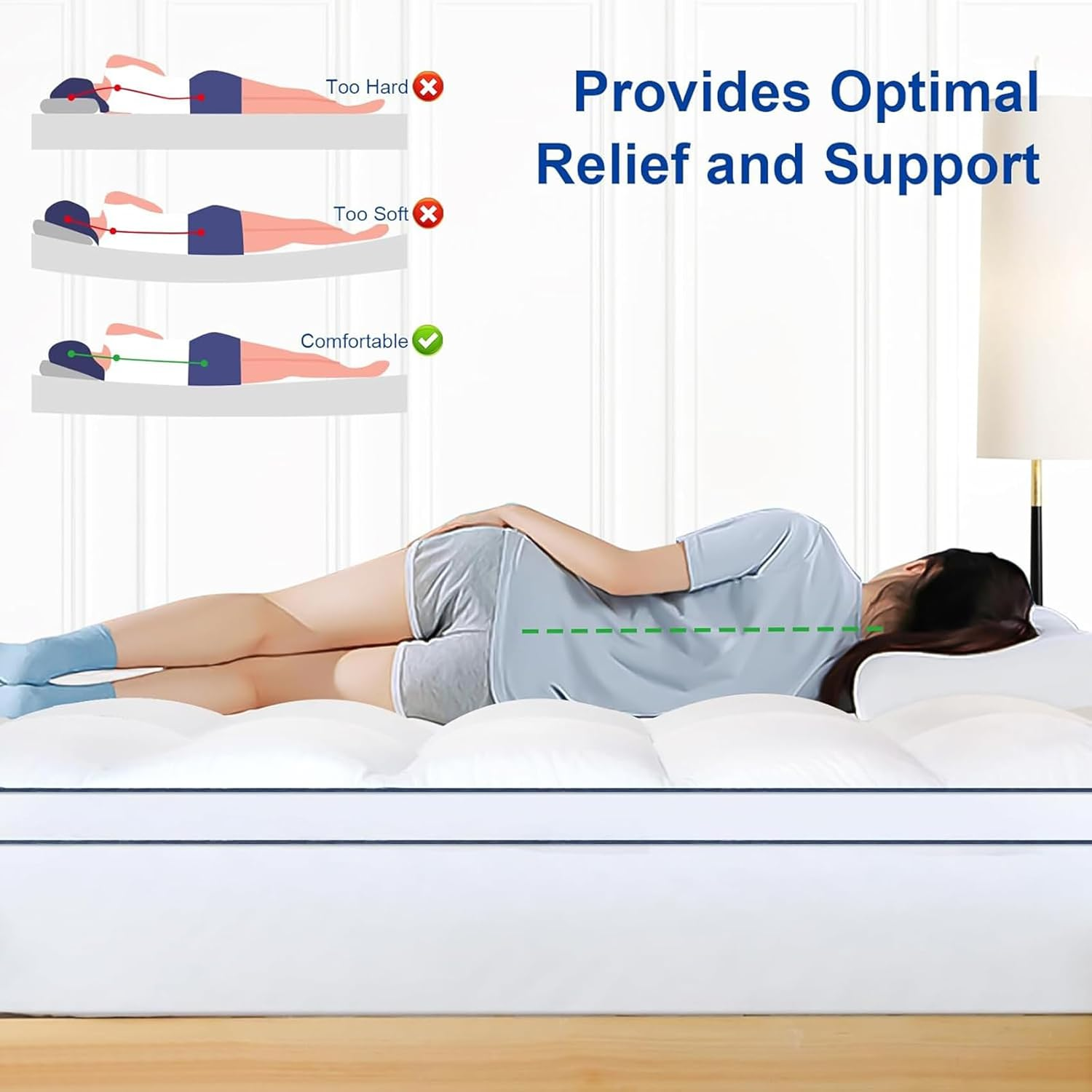 Soft Full Size Mattress Topper, Thick Pad Cover for Back Pain Sleep, Pillow Top Mattress Protector, 48Cm Deep Pocket White 137 * 190Cm image number 6