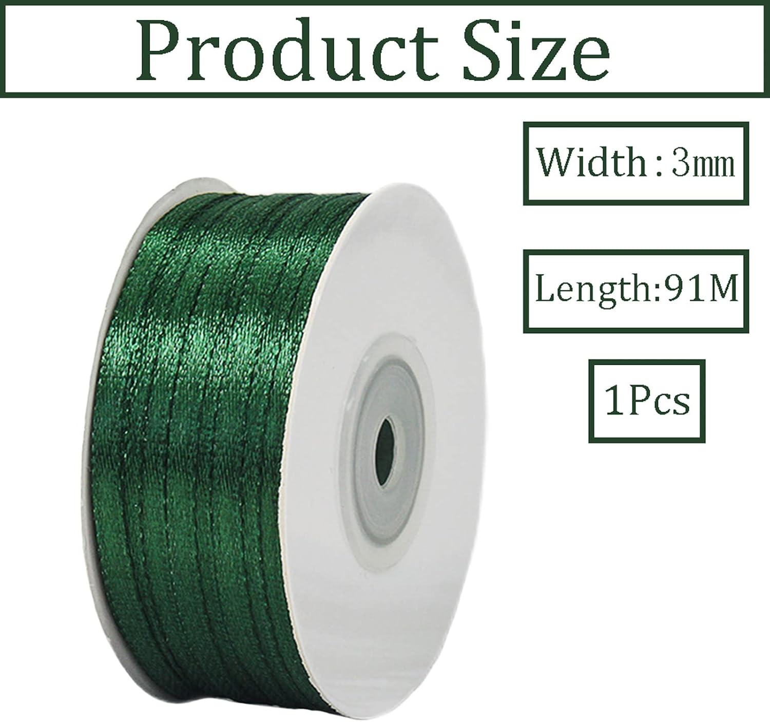 3Mm Dark Green Ribbon for Gift Wrapping,91M Fabric Thick Satin Ribbon Green Bow for Gift Wrapping,Ribbons for Balloons,Crafting,Hair,Bouquets,Wedding, Car,Presents,Cake,Christmas Party Decorations image number 2