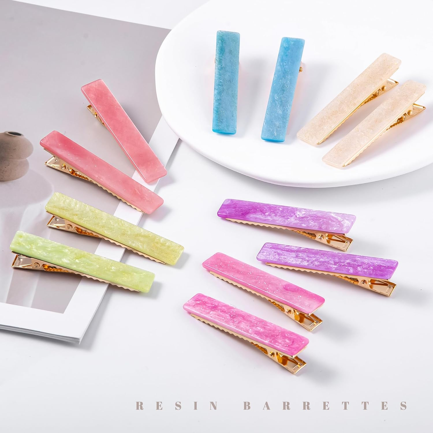 Cptots 12 PCS Acrylic Resin Alligator Barrettes for Women Small Cute Clips for Thick Thin Hair Fashion Decorative Accessories,Sparkling Multicolor image number 1
