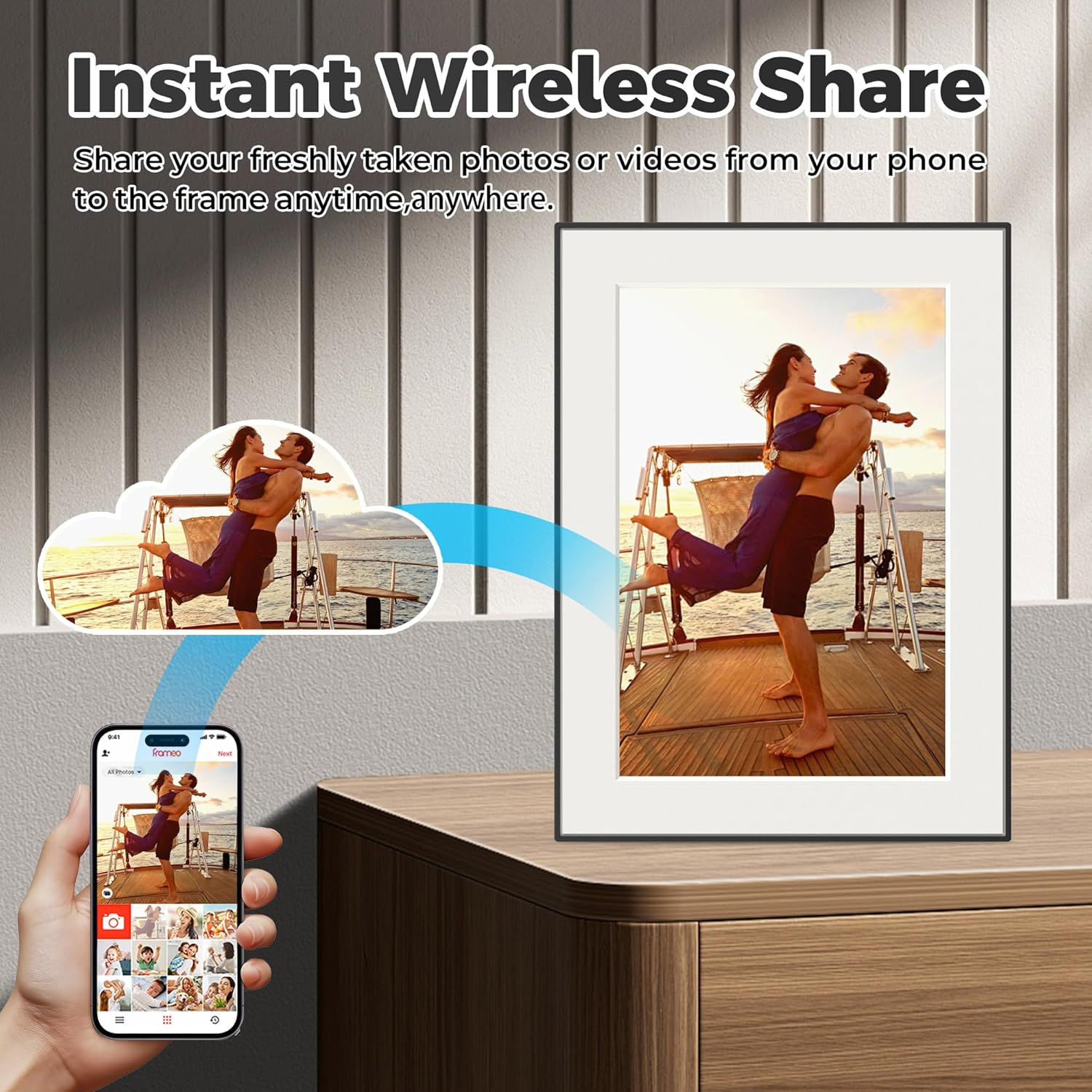 32GB Wifi Digital Photo Frame, 10.1 Inch Frameo Picture Frame,1280X800 HD IPS Touch Screen, Auto-Rotate, Share Photos/Videos Instantly via Frameo App from Anywhere, Wall Mountable. image number 4