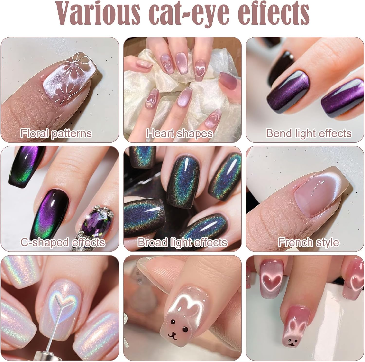 Nail Magnet Pen Set, 3 in 1 Cat Eye Nail Magnetic Tool Set with Heart & Rabbit Shaped Irons Versatile Cat Eye Gel Polish Magnet for Home Salon Nails Studio Use image number 2