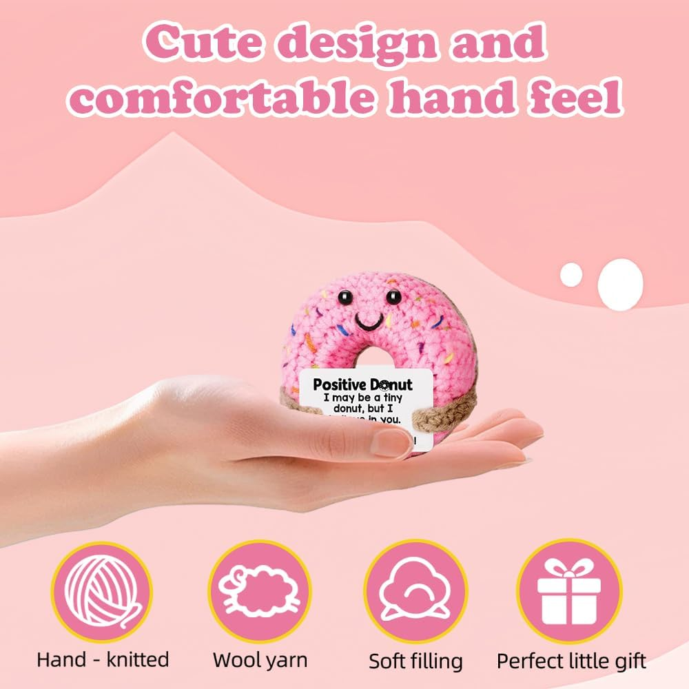 Fayrvind Emotional Support Positive Funny Handmade Crochet Donut Unique Cute Desk Accessories Birthday Gifts for Women Thank You Gift image number 3