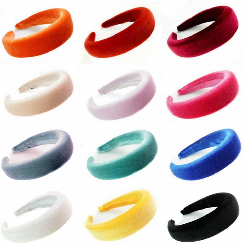 SHTGOI Headband Velvet Fabric Sponge Thick Headband Retro Style Padded Hair Band Soft Non-Slip Candy Colour Wide Headbands Outdoor Elegant Headpiece for Women and Women White image number 6