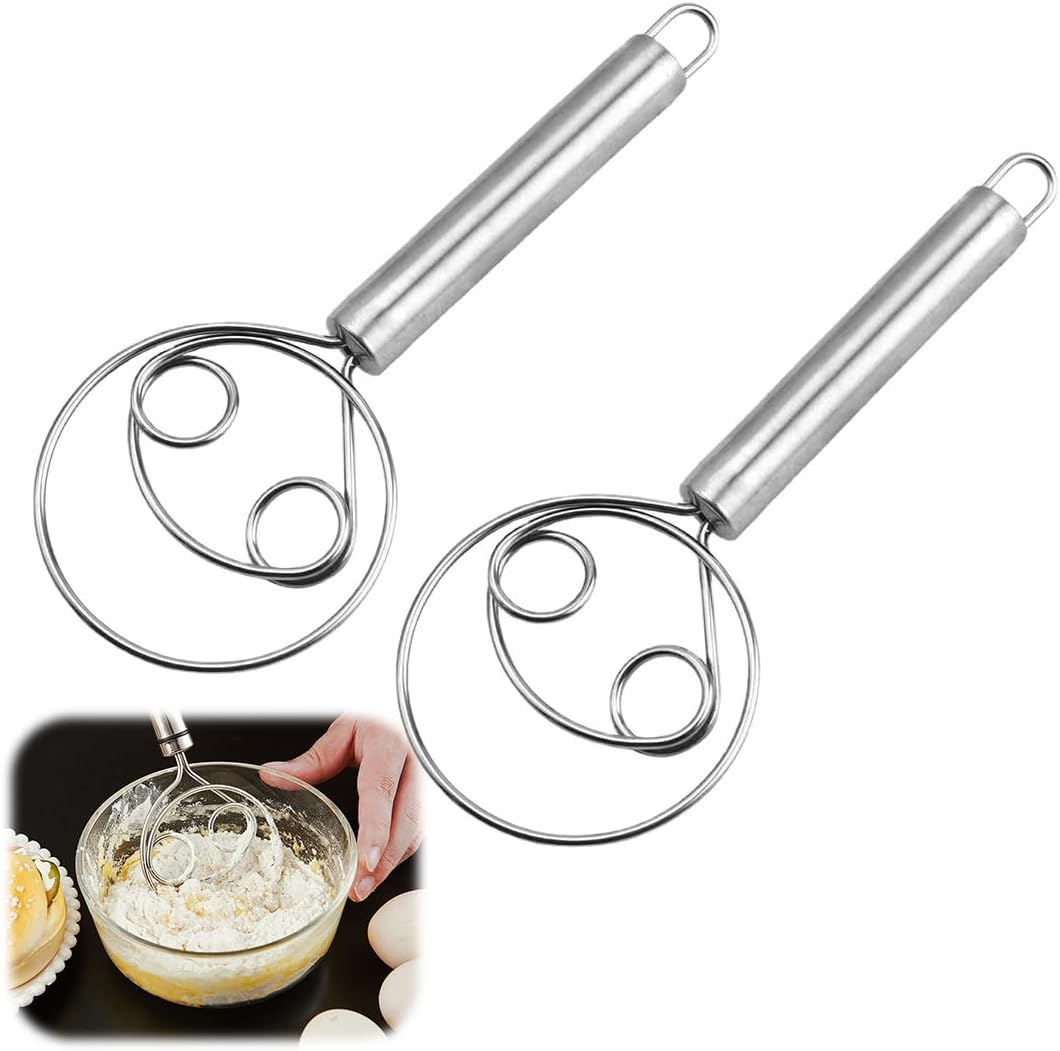GHPKOTW Pack of 2 Danish Dough Whisks, Dutch Style Dough Whisk, Stainless Steel Hand Mixer, Kitchen Baking Tools, Bread Making Tools and Accessories, Danish Dough Whisk, Egg Beater image number 4