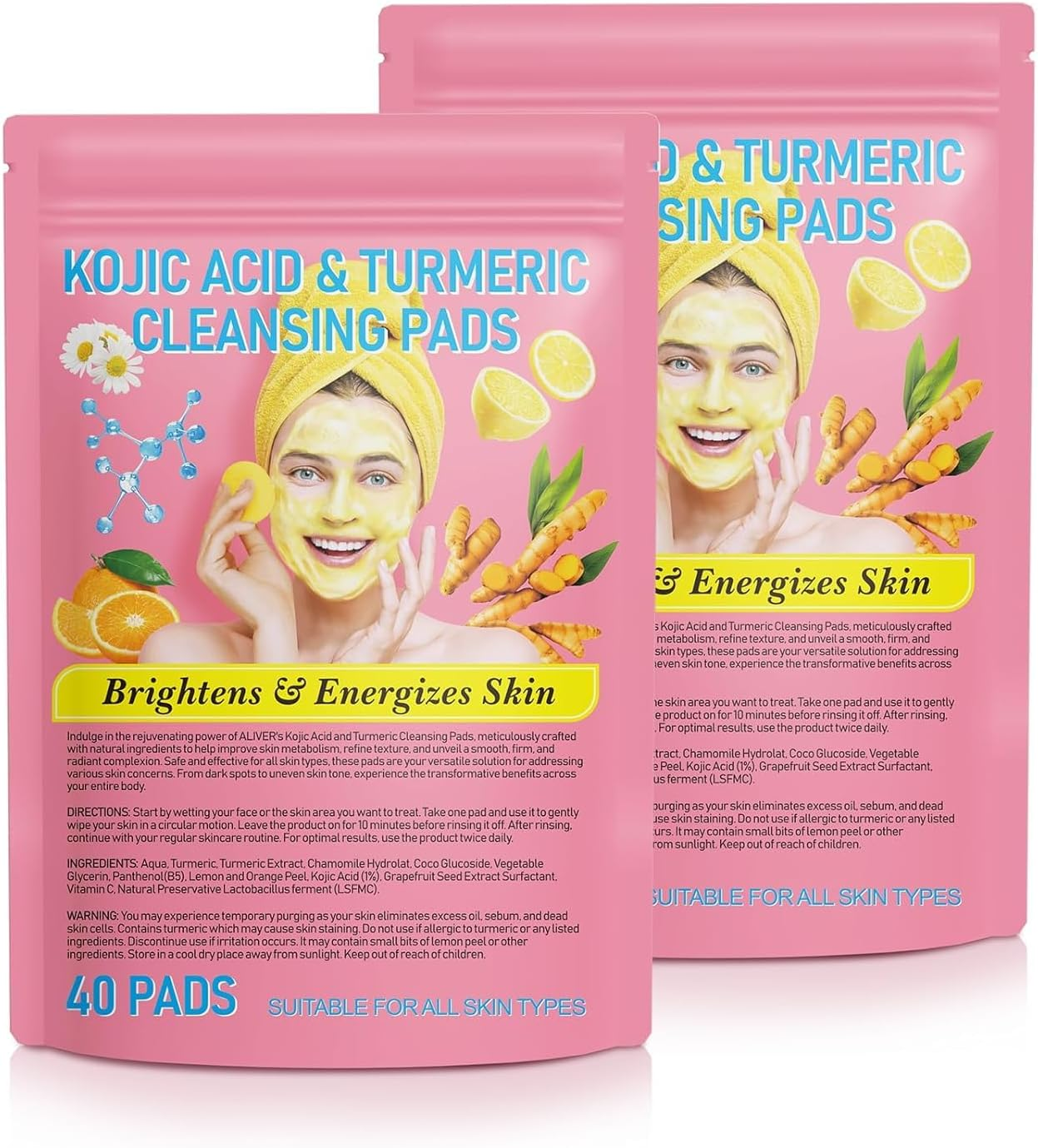 80Pcs Kojic Acid and Turmeric Exfoliating Cleansing Pads for Balanced Skin Oil & Water image number 5