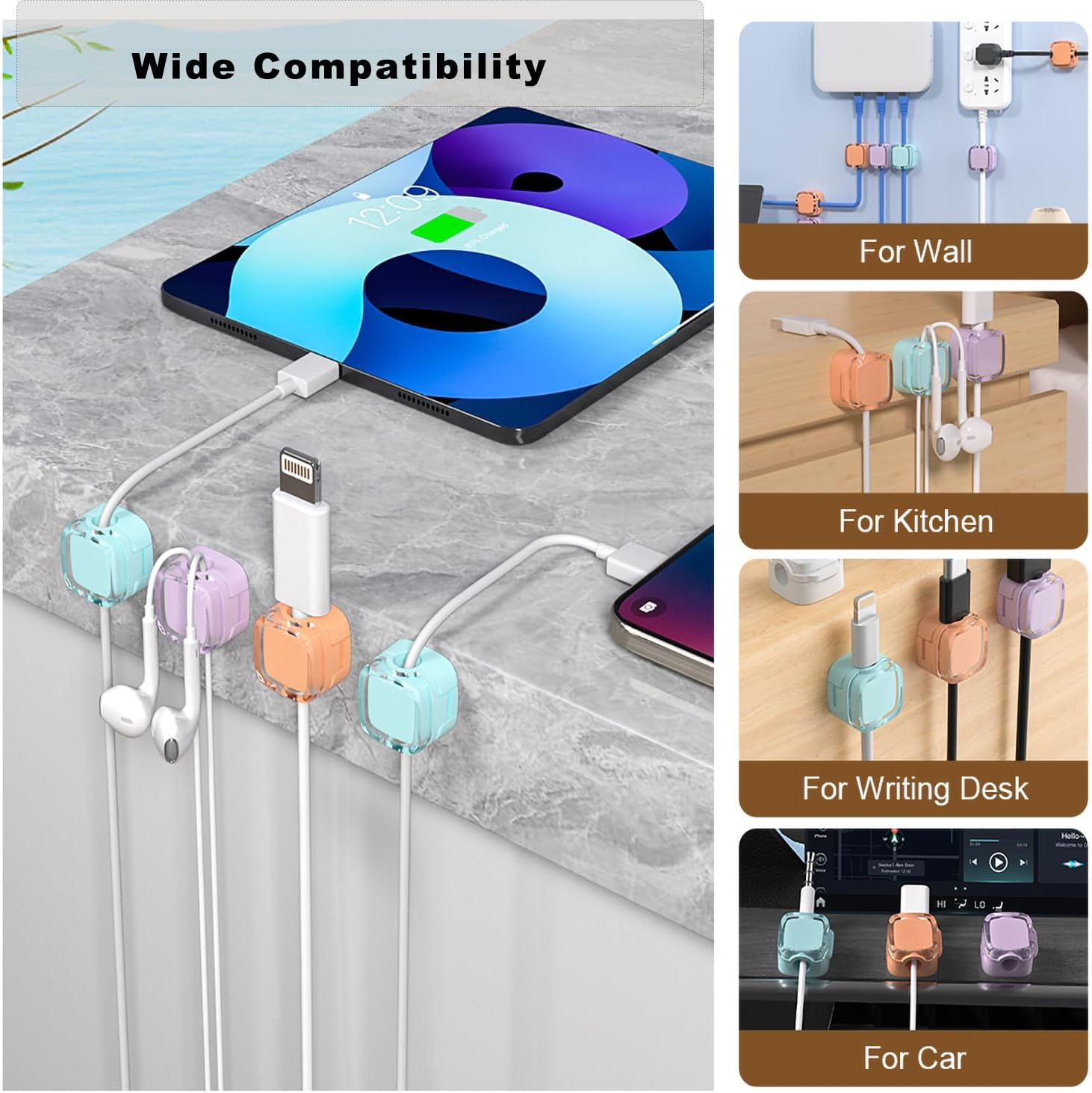 12 Pack Magnetic Cable Organise, Adhesive Cable Management Clips Holder, Wire Holder Keeper Organizer, Phone USB Charger Cable Holder, Wire Cord Management for Wall Car Desktop Nightstand-Mix Color image number 3