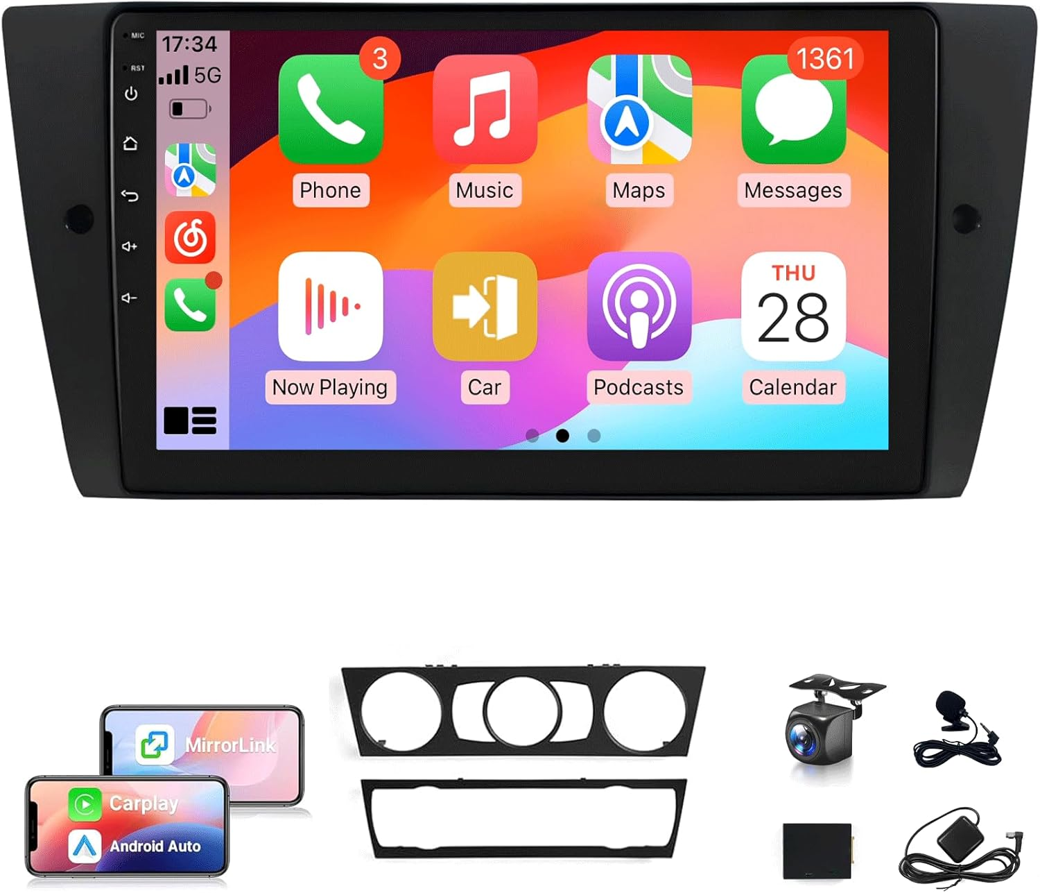 Car Stereo for BMW 328I 335I 325I E90 E91 E92 E93 2005-2011 Radio Wireless Carplay Android Auto, 9" IPS Touch Screen for BMW 328I Stereo BT/FM RDS Dsp/Gps/Wifi/Swc/Ahd Camera + CANBUS(4+64GB) image number 4