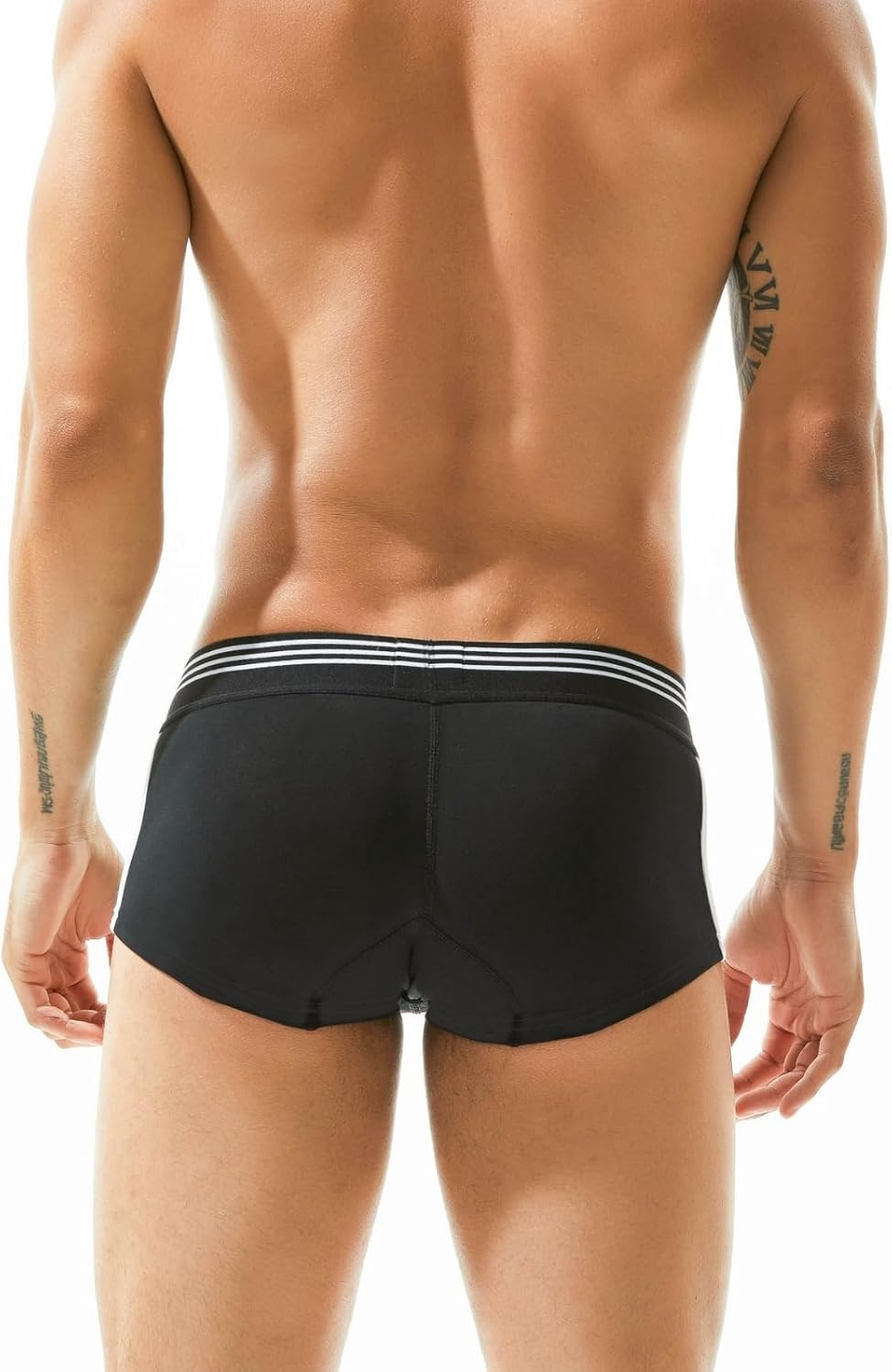 Wayonge Mens Boxers Underwear Comfortable and Breathable Sexy Low Waist Solid Color Home Boxers (Black,Medium), Black image number 1