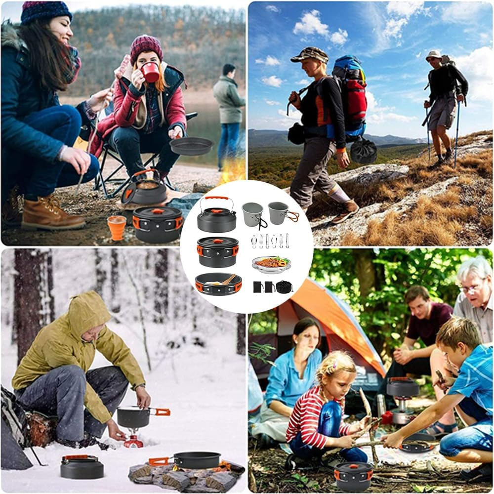 HHWRT Camping Cookware Set, Camping Cookware Kit, Compact Camping Pots and Pans Set, Non-Stick Lightweight Pot Pan Kettle Set, Camping Cooking Set for Outdoor Backpacking Picnic image number 2