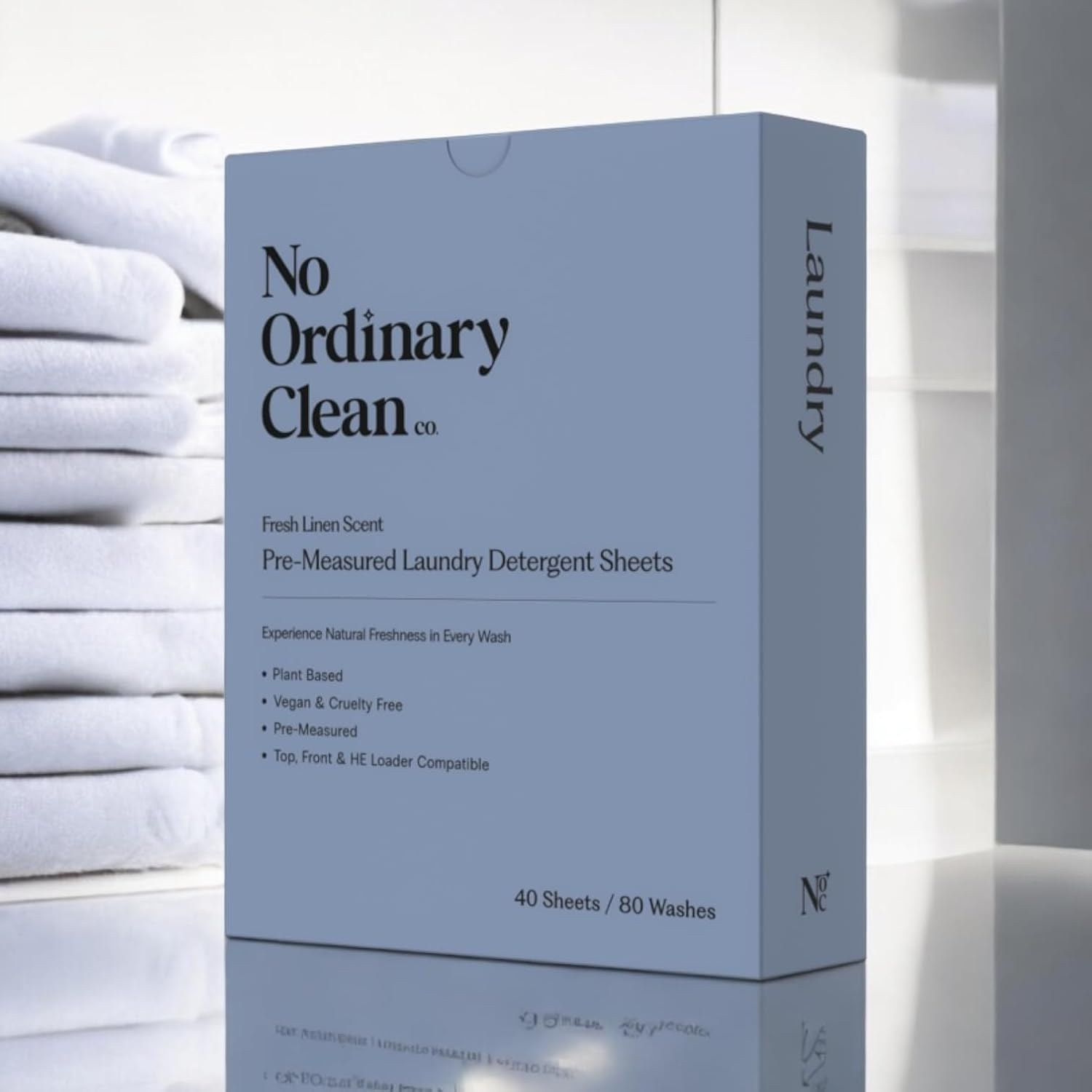 No Ordinary Clean Co Pre-Measured Laundry Detergent Sheets | up to 80 Washes | Fresh Linen Scent | Plant-Based, Eco-Friendly, Free from Harsh Chemicals, Parabens & Phosphates | Travel-Friendly image number 3