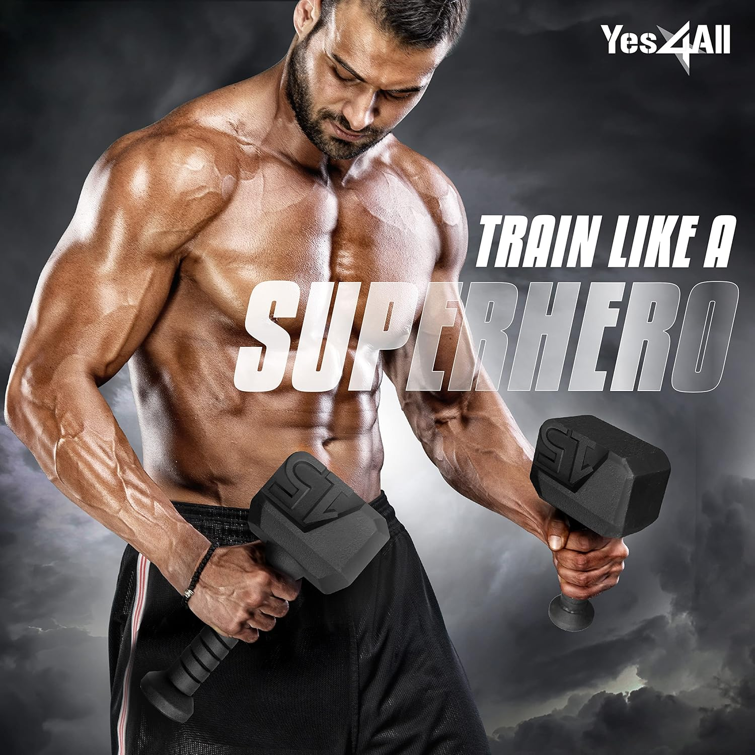 Yes4All Hammer Kettlebells 15, 25, 35 Lbs - Cast Iron Weights anti Slip Powder Coated Handle - Workout Strength Training Gym Equipment, Weightlifting