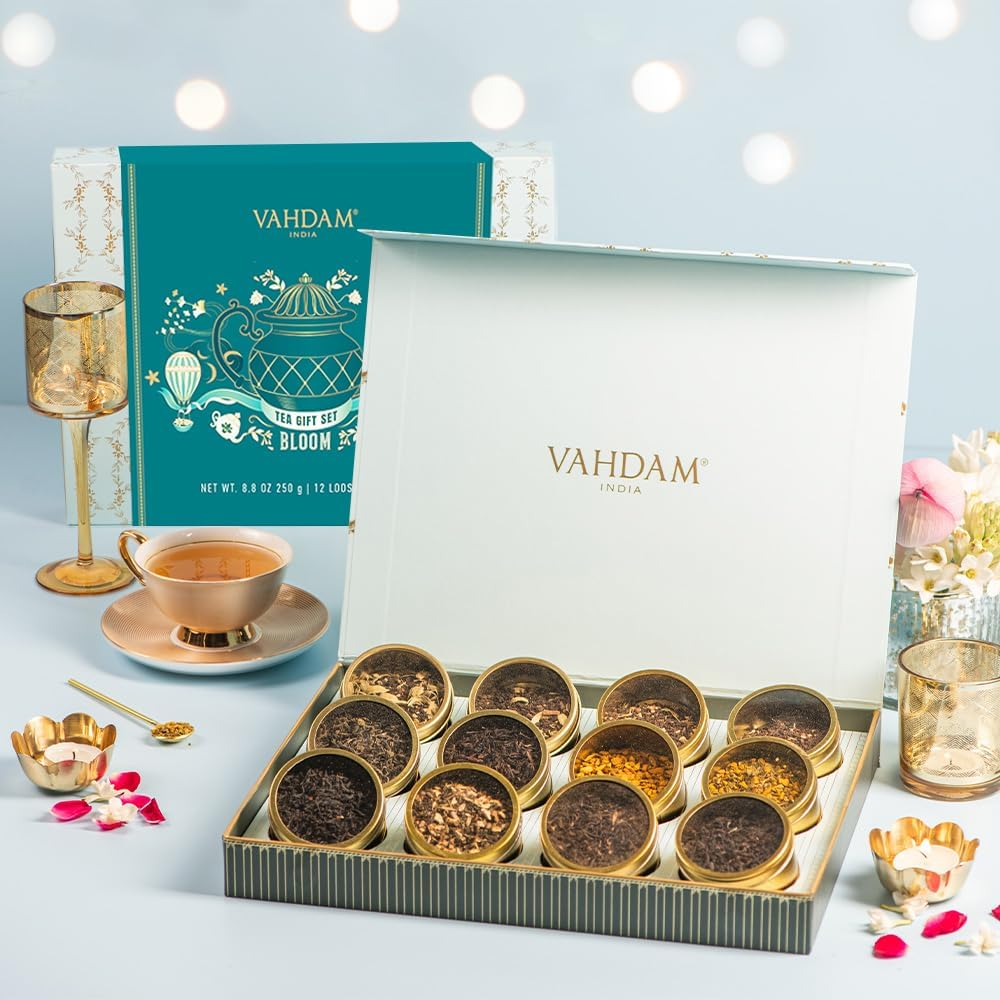 VAHDAM, Bloom - Assorted Tea Gift Set (12 Loose Leaf Tea) Tin Caddy Presentation Box | Gluten Free, Non GMO | Tea Gift Set for Women & Men image number 5