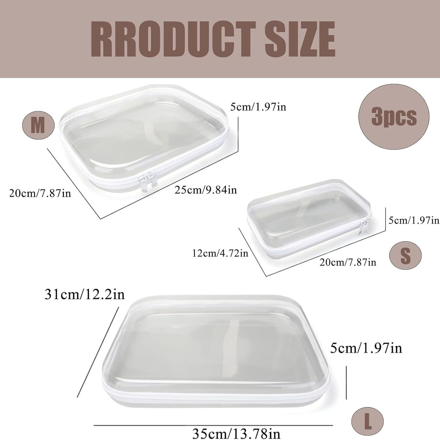 CHONYI 3PCS Clear Organizer Bags,Hard Sided Clear Zipper Case for Storage,Toy Bins Zipper Toiletry Pouches Travel Organizer Snacks Cosmetics (Black)