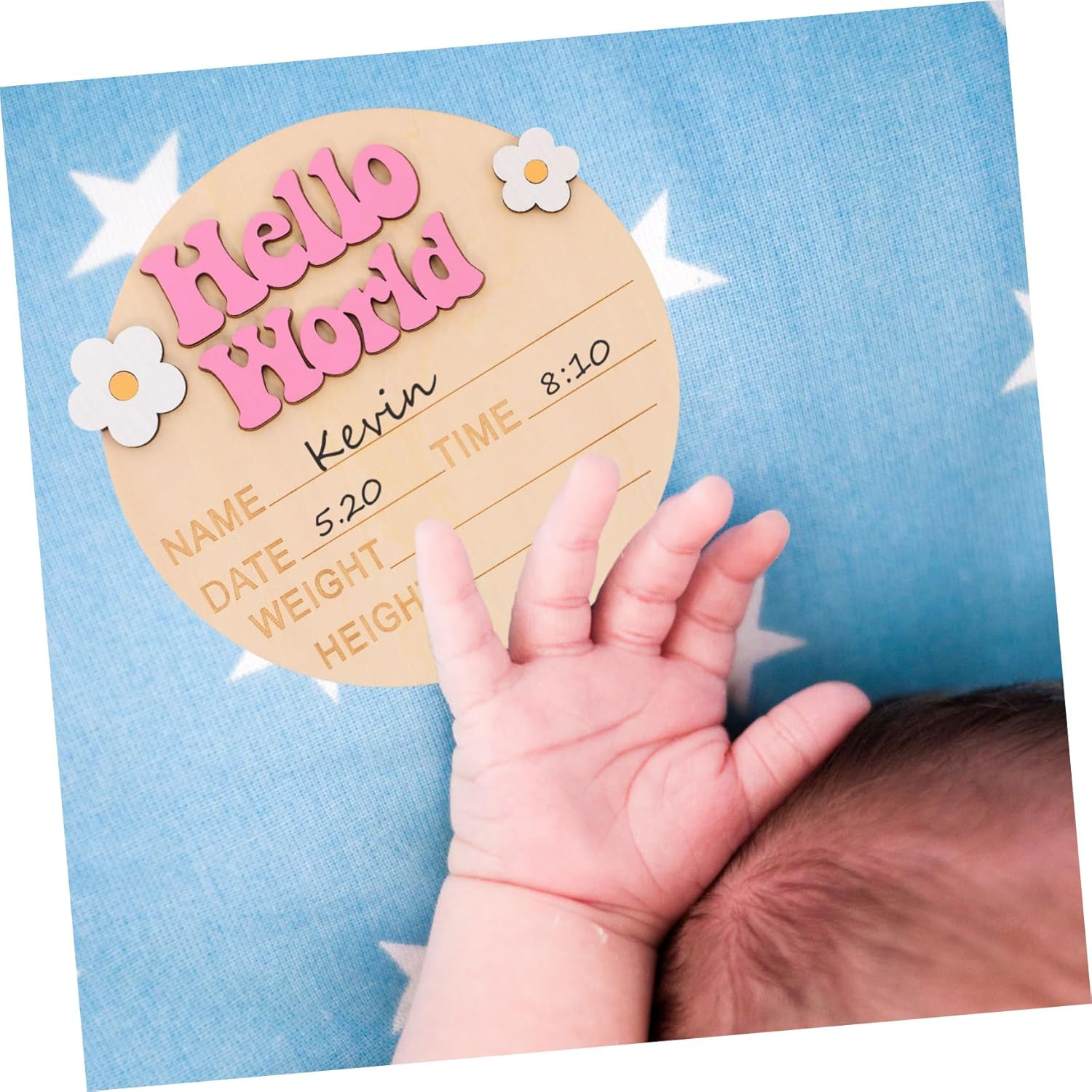 CLISPEED Wood Baby Announcement Sign Baby Name Cards for Nursery Newborn Birth Announcement Plaques in Deep Pink and Photo Prop image number 3