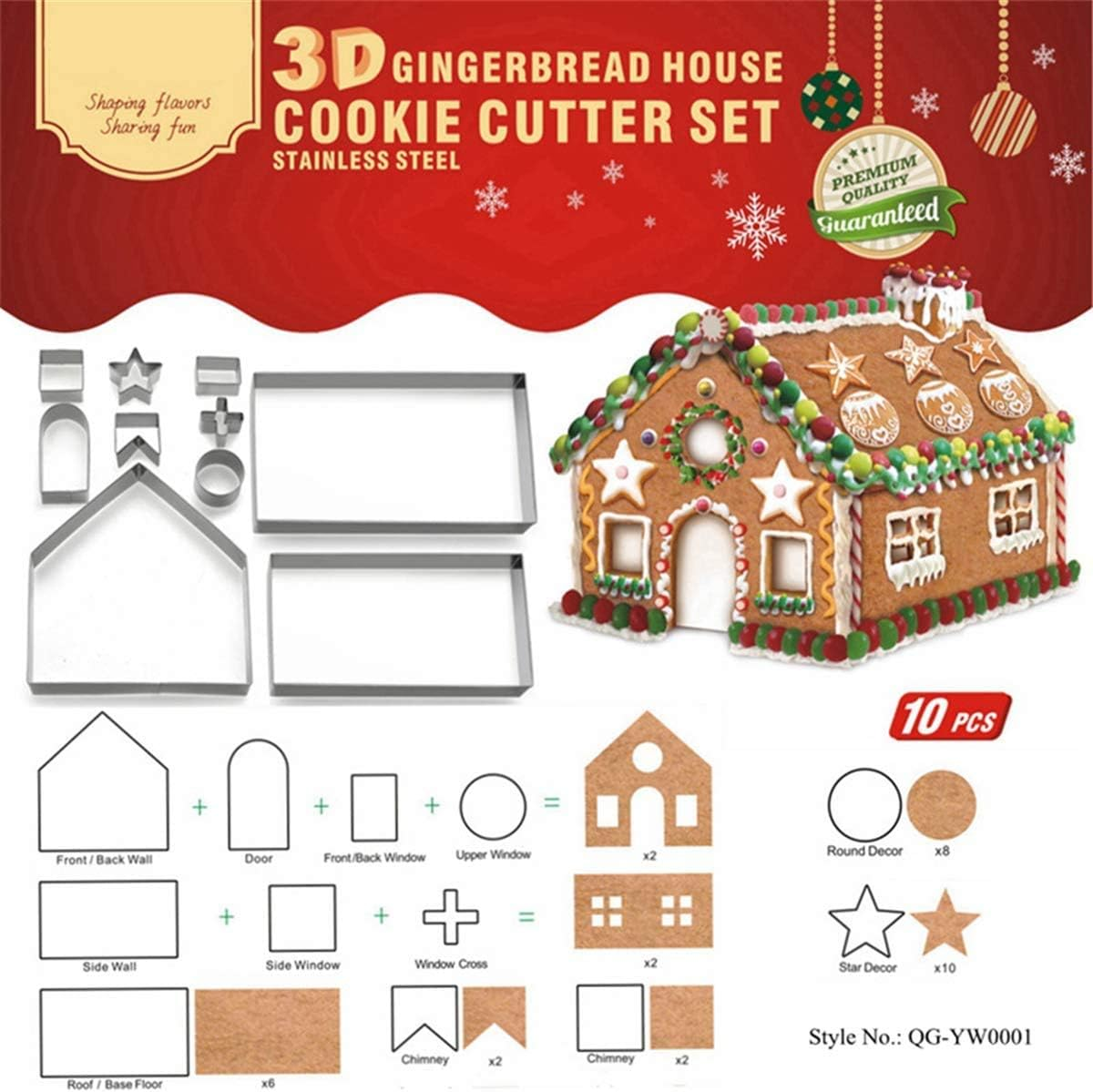 3D Christmas Cookie Cutter Set, Xmas Gingerbread House Cookie Cutters, 10 Pieces Stainless Steel Biscuit Cutter Mould for DIY Baking Cake Fondant Muffin Pastry Decoration (Gift Box) image number 6