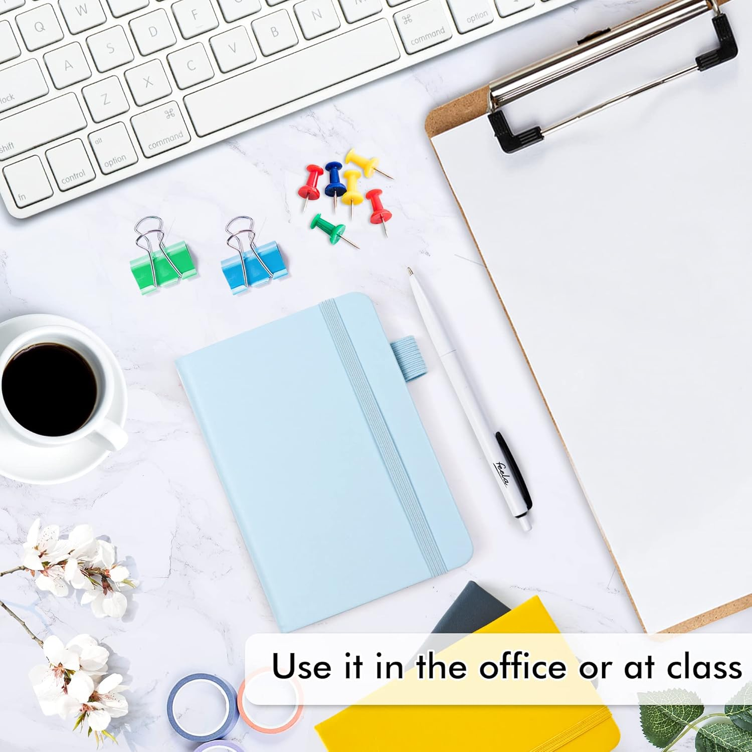 Feela Pocket Notebook Journals, Mini Cute Small Hardcover College Ruled Notepad Office School Supplies, with 3 Black Pens, 3.5&rdquo;X 5.5&rdquo;, 3 Pack, A6, Solid Colors, Gray, Yellow, Light Blue image number 4