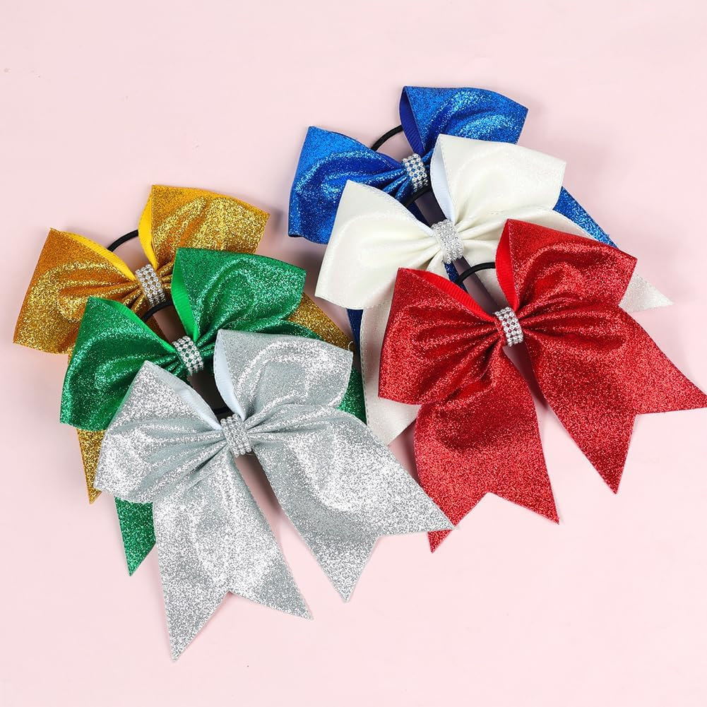 2 Pack Large Glitter Hair Bows Cheerleader Hair Ties Glitter Sequins Ponytail Holder Cheerleading Hair Ties Sports Hair Accessories Green image number 2