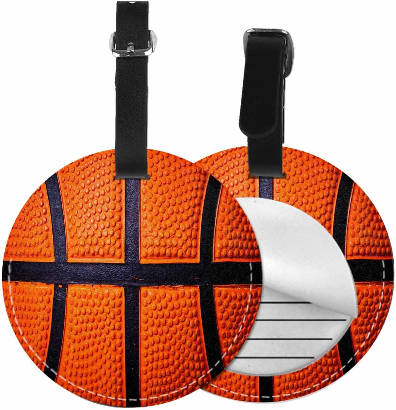 TKS MITLAN 1 Pcs Luggage Tag Basketball Skin Texture Privacy Cover ID Label Address Card for Travel Bag Suitcase Leather Luggage Tag for Women Men Girls Travel(Round) image number 3