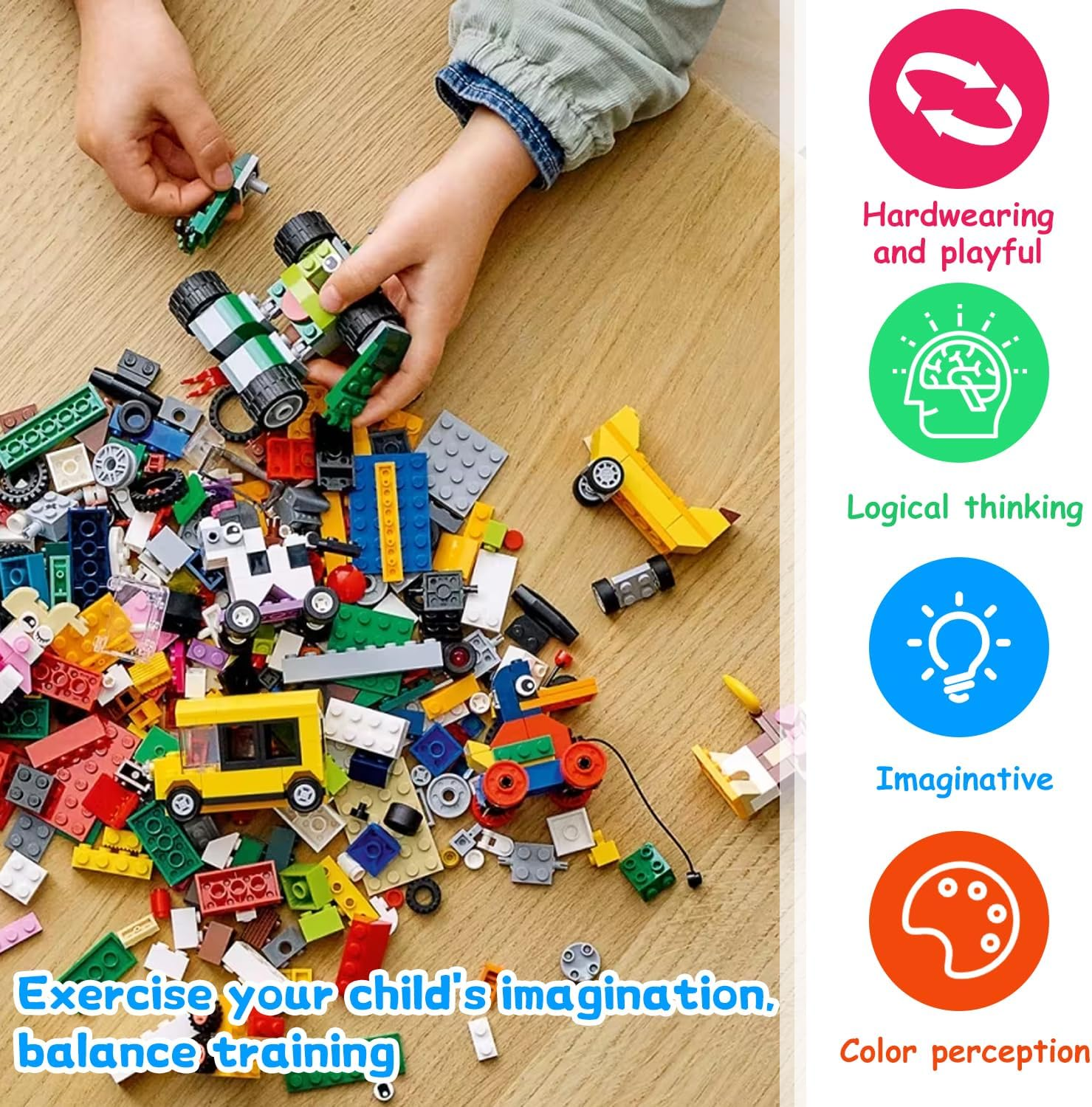 EKIND Regular Colors 8 Shapes Classic Educational Building Bricks Set - Compatible with All Major Brands - Cultivate Logic & Creativity for Kids (1000 Pcs) image number 6