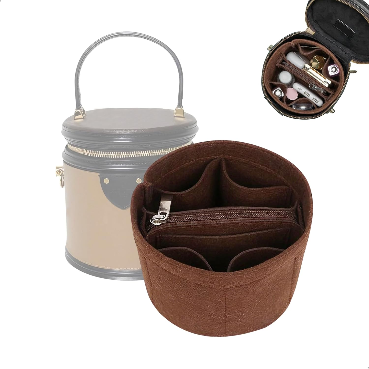 Bag Organiser, Handbag Organiser, Inner Pocket for Handbags, Bag Organiser, Bag Organiser, Handbag with 8 Compartments, Felt Storage for Women, 14 Cm X 12 Cm, Dark Brown image number 2