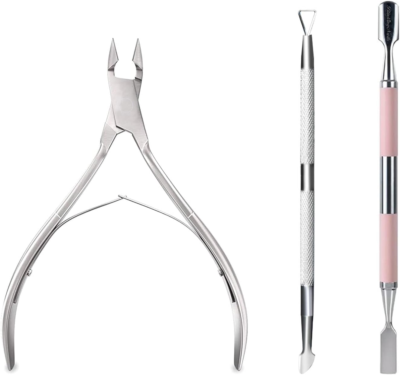 Blinkingnails Nail Cuticle Trimmer with Cuticle Pusher, Cuticle Cutter Nipper Professional Pedicure Manicuer Remover Tool Set,Nail Scraper Nails Clipper, Cuticle Remover Tool 3Pcs image number 5