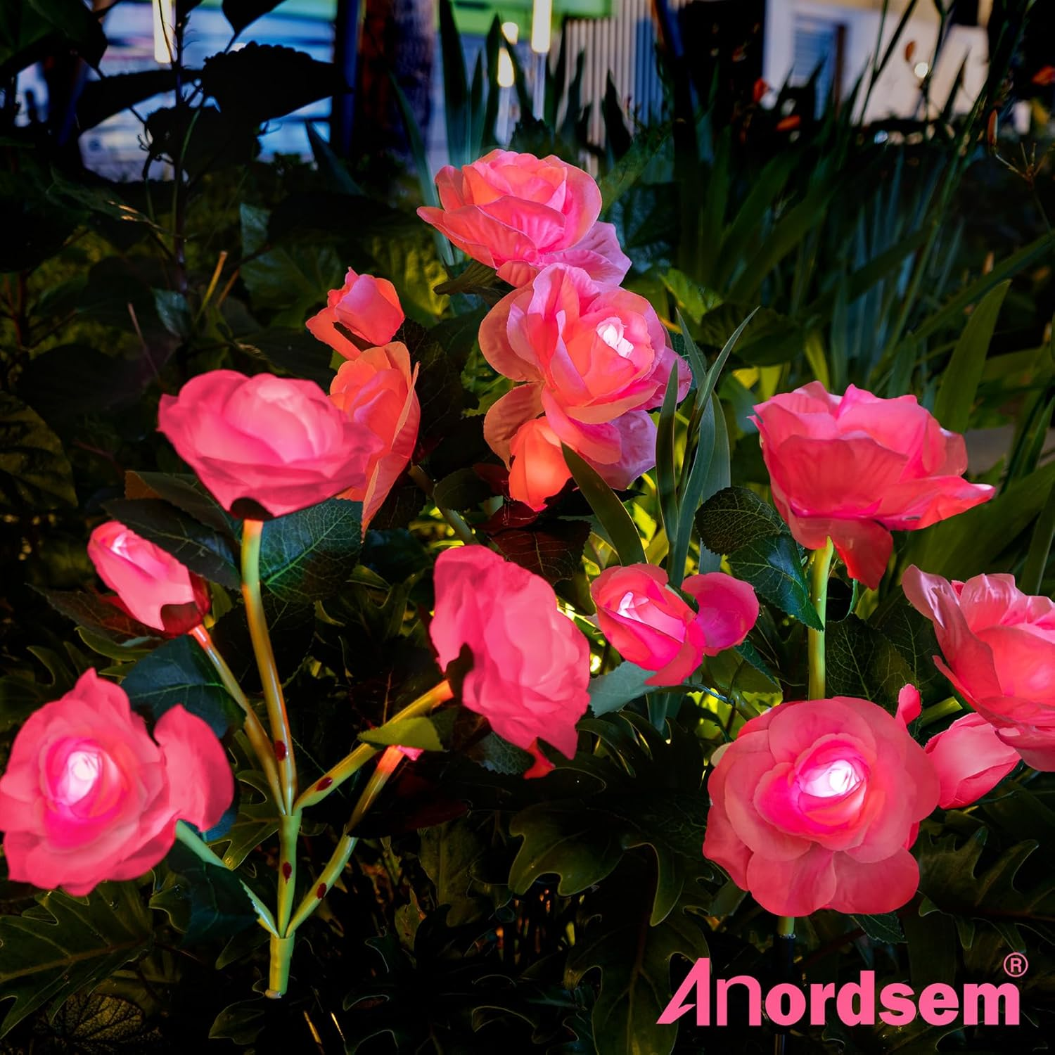 Solar Flowers Lights Garden Outdoor Decor 2 Pack, Waterproof Pink Cemetery Rose for Grave Yard Patio Path Flower Bed Decorotions Outside, Valentines/Mothers Day Birthday Gifts for Mom Women Grandma image number 3