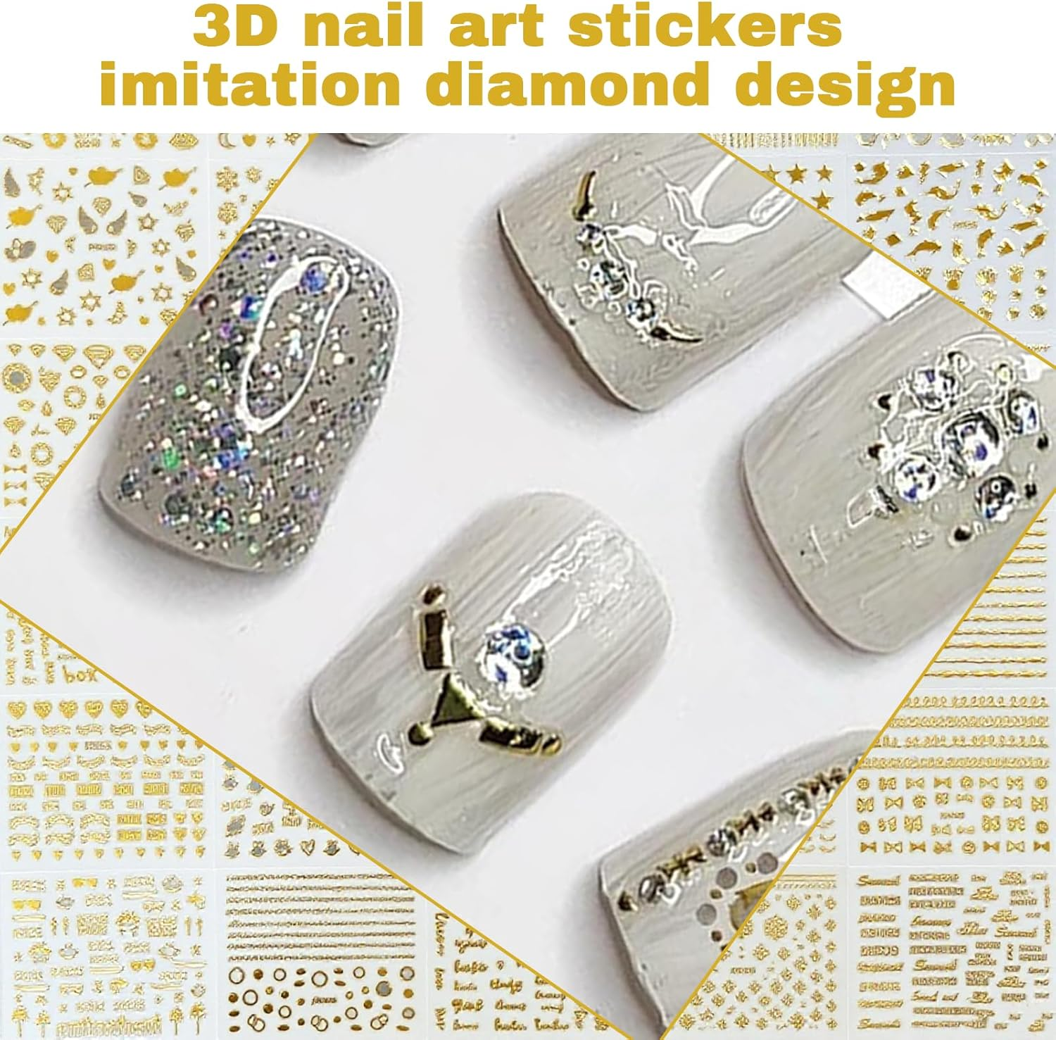 30Sheets Gold Star Nail Art Stickers,3D Self - Adhesive Nail Decals for Acrylic Nails,Gold Leaf Diamond Nail Supplies with Flower Fairy for Women Girls image number 4