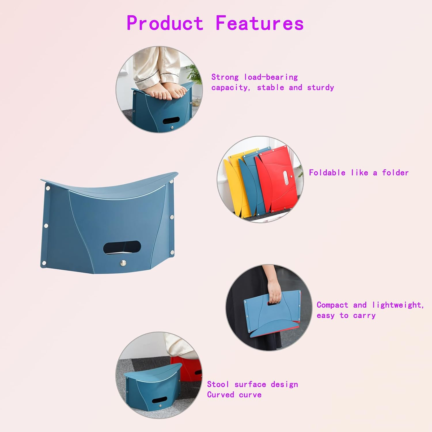 Ultralight Folding Portable Camping and Hiking Stool - Lightweight Collapsible Mini Travel Chair for Outdoor, BBQ, and Subway Gatherings - Compact Blue Design image number 2