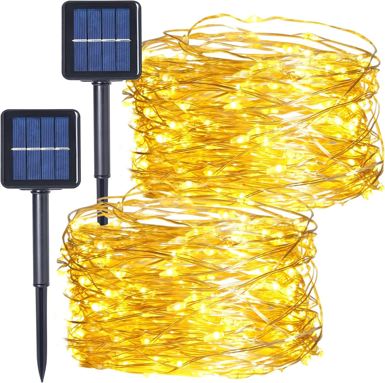 Solar String Lights Outdoor, HF 10M 100 LED Solar Powered Fairy Light with 8 Lighting Modes, Waterproof Copper Wire Tree Lights Lights for Christmas Party Decoration (Warm White-1 Pack)