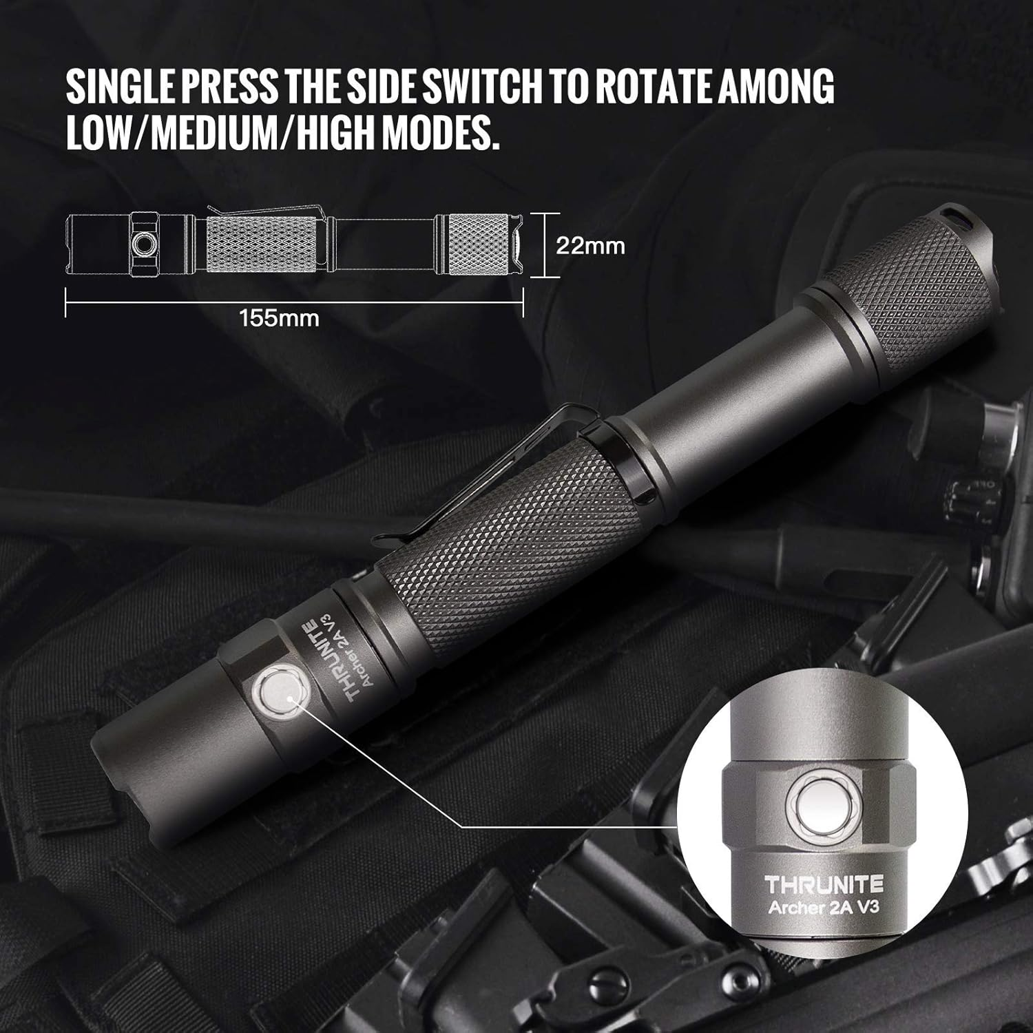 Thrunite Archer 2A V3 LED Flashlight - Aluminum & Mini Torch- 500 Lumens & Dual Switch - Super Bright & 15 Days Working - Metal Grey Light for Emergency Light for Camping & Hiking - Cool White image number 4