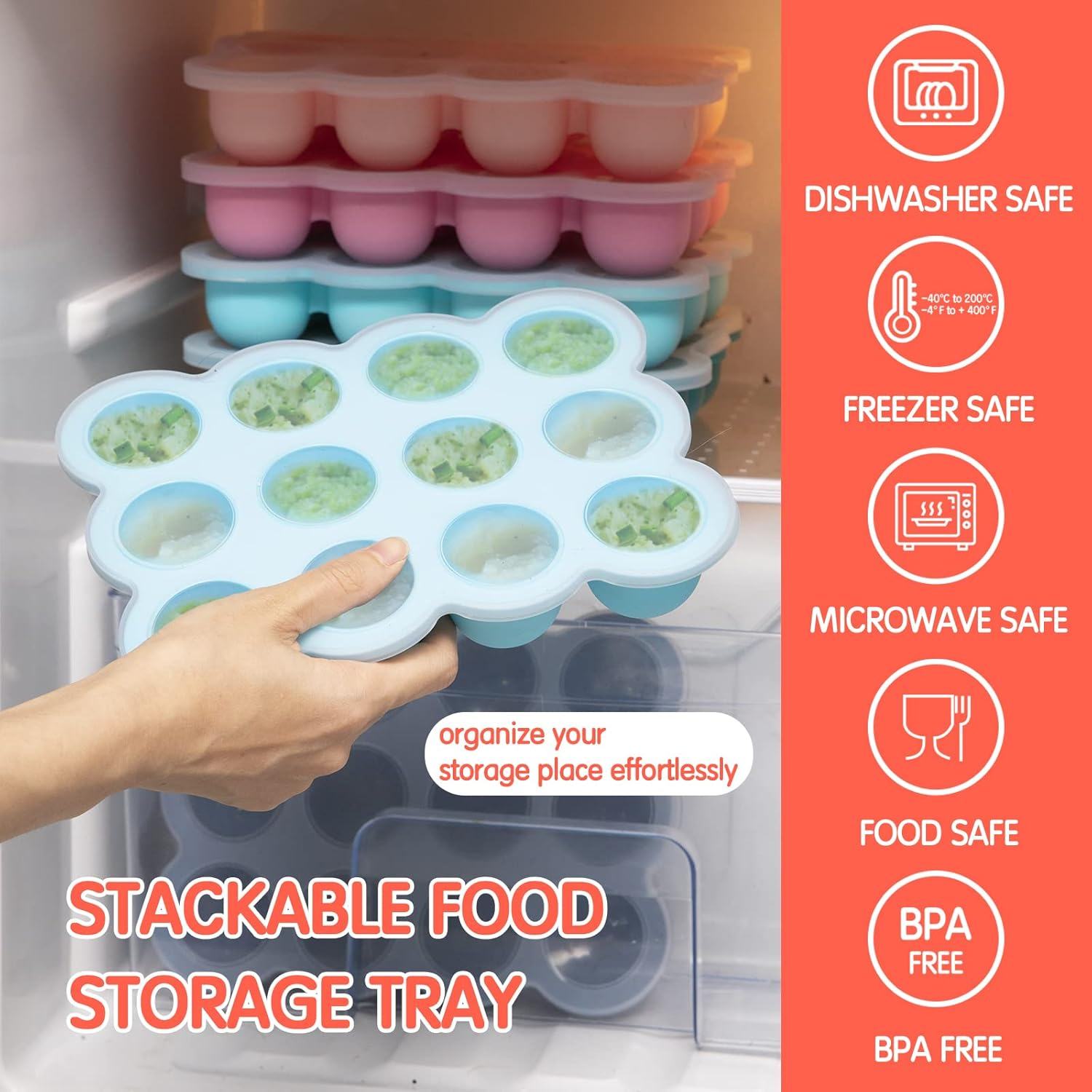 Baby Food Storage Container - 12 X 1.5Oz Silicone Baby Food Freezer Tray with Silicone Lid, Perfect for Homemade Purees, Vegetables & Fruits - Gossamer Pink - Gossamer Pink image number 2