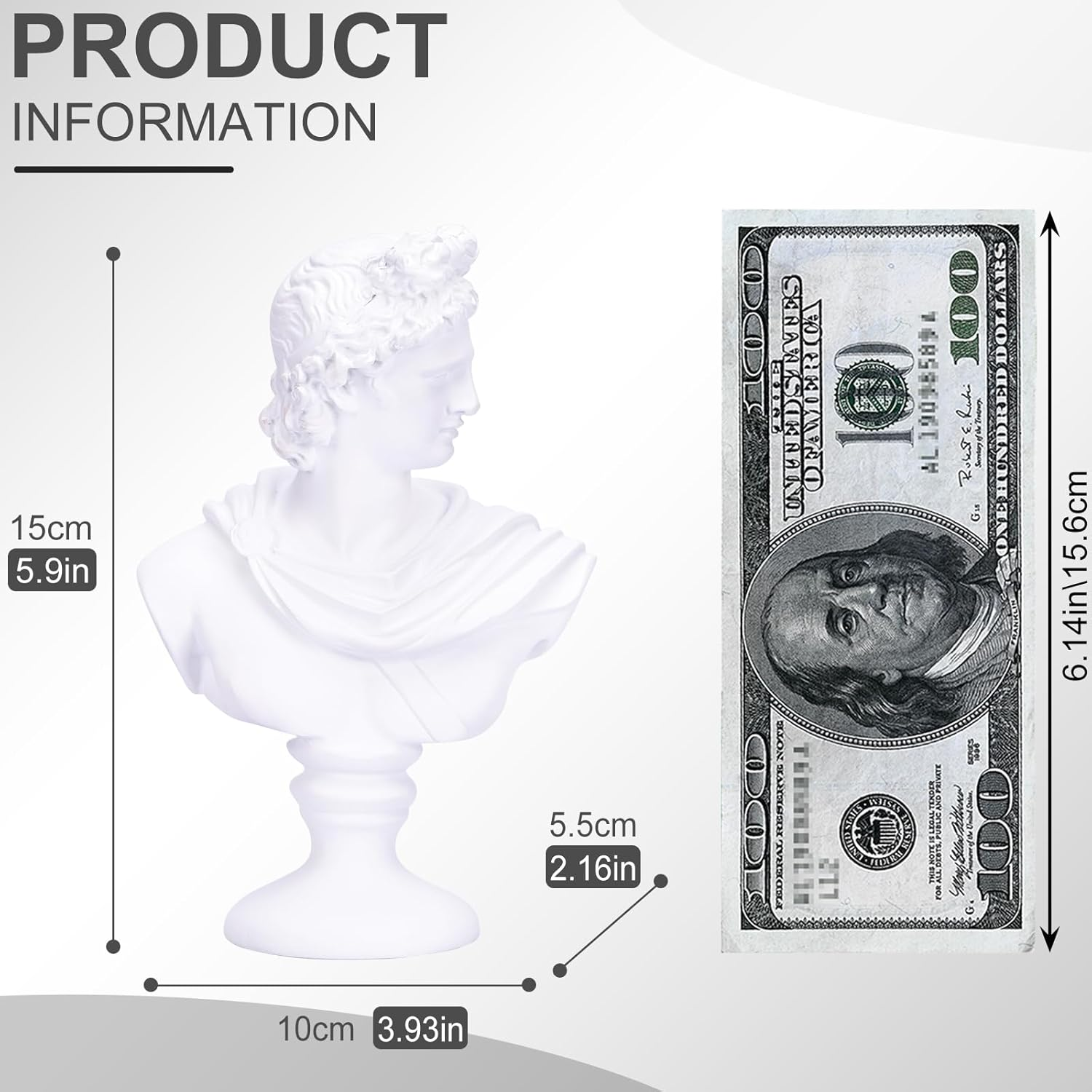 LCCCK 6" H White Apollo Bust Statue Home Decor, Classic Greek Mythology Roman Decor, Shelves David Aesthetic Decor for Small Statues - Dark Academia Bookshelf Room Decor Bust Sculptures image number 3