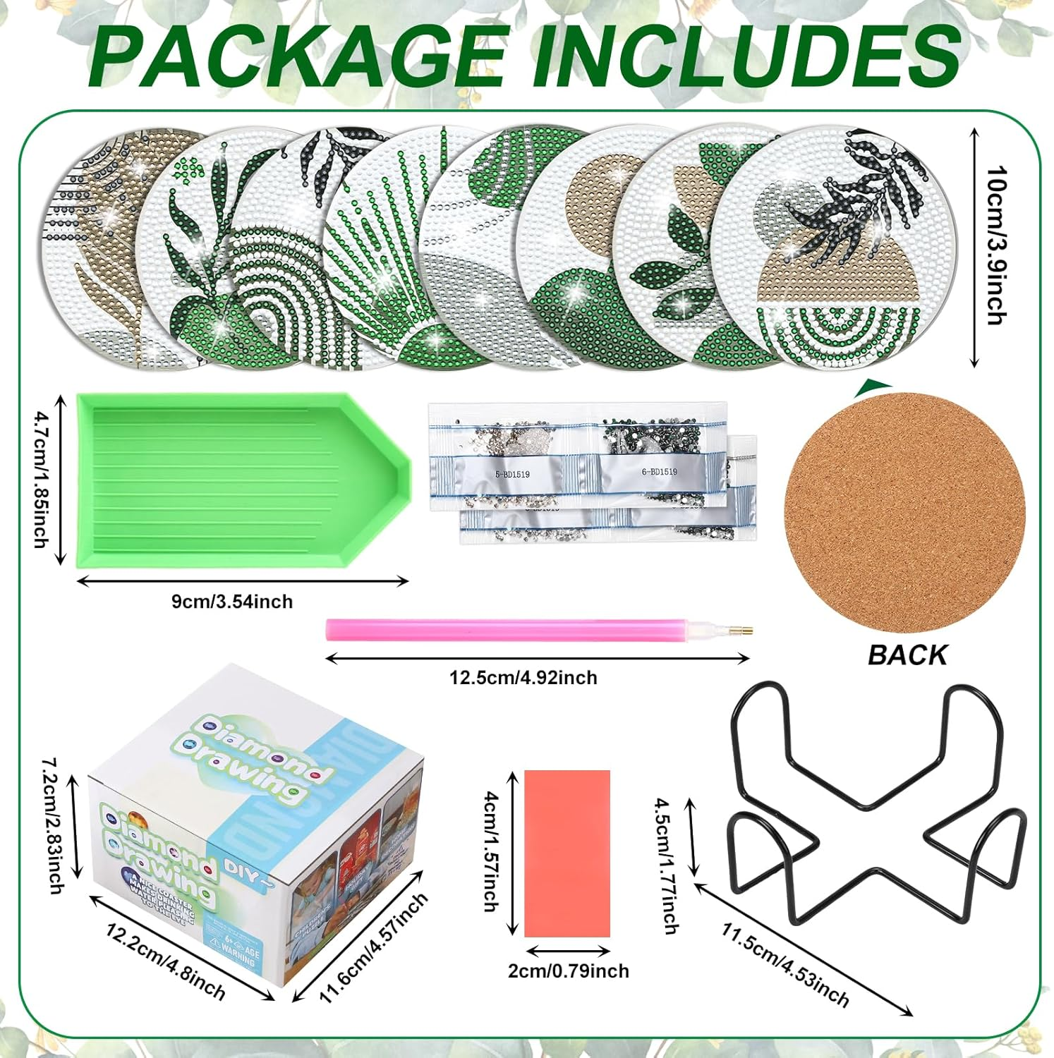 Ovveroche 8 Pcs Diamond Art Painting Coasters with Holder, Diamond Art Coasters Abstract Diamond Art Kits for Adults Beginner Craft Supplies image number 1