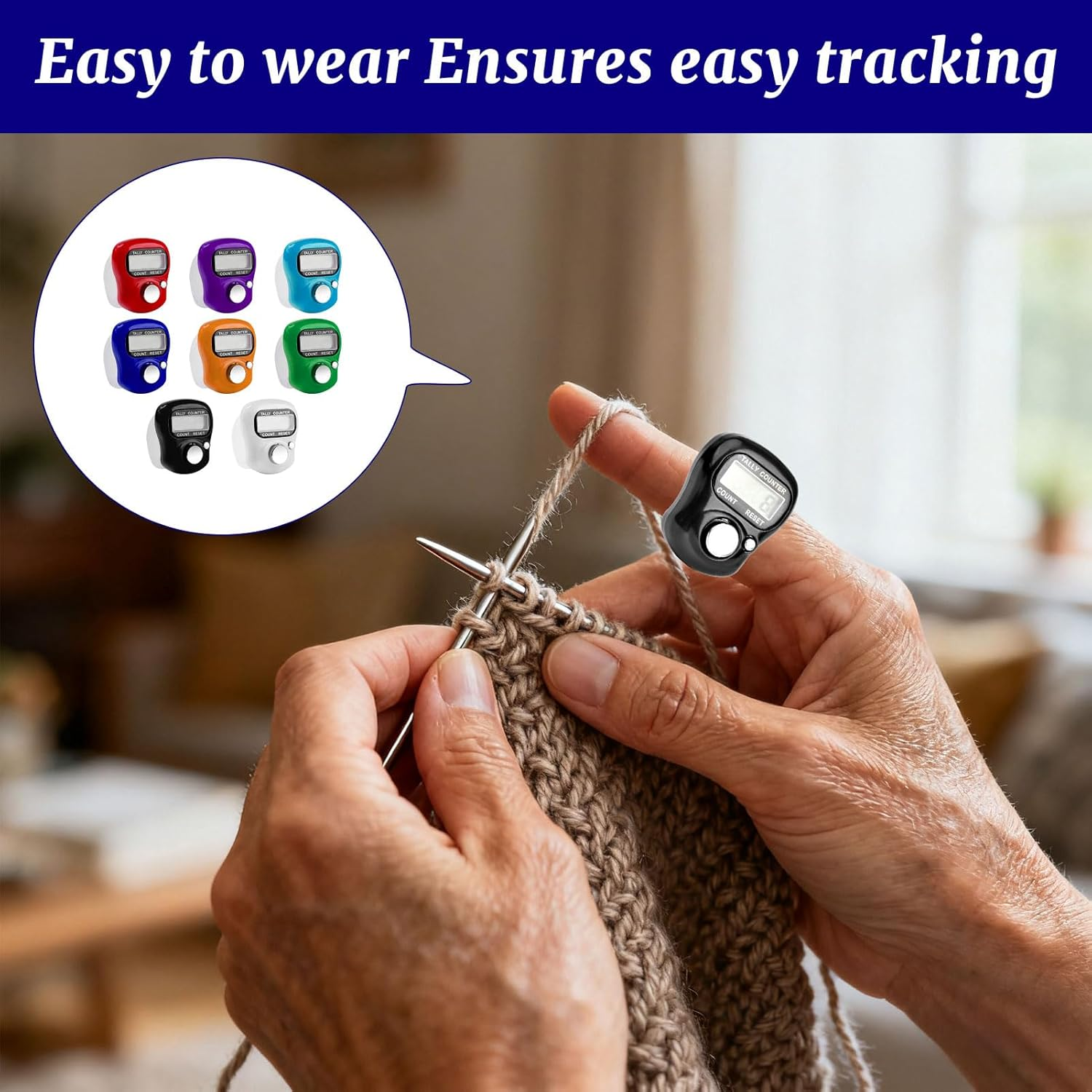 Electronic Finger Tally Counter, 8 Pcs Clicker Counter, Counters, Mini LCD Digital Display Tally Counter, Mini Digital Display Handheld Clicker Pitch Counter (Not Including Battery) image number 1