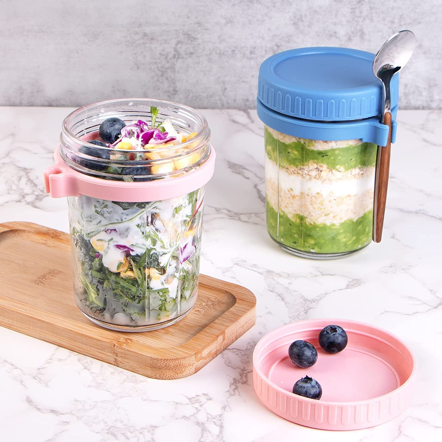 Overnight Oats Containers with Lids and Spoon, 2 Pack Mason Jars for Overnight Oats, 12Oz/350Ml Overnight Oats Jars Glass Oatmeal Container to Go for Chia Pudding image number 5