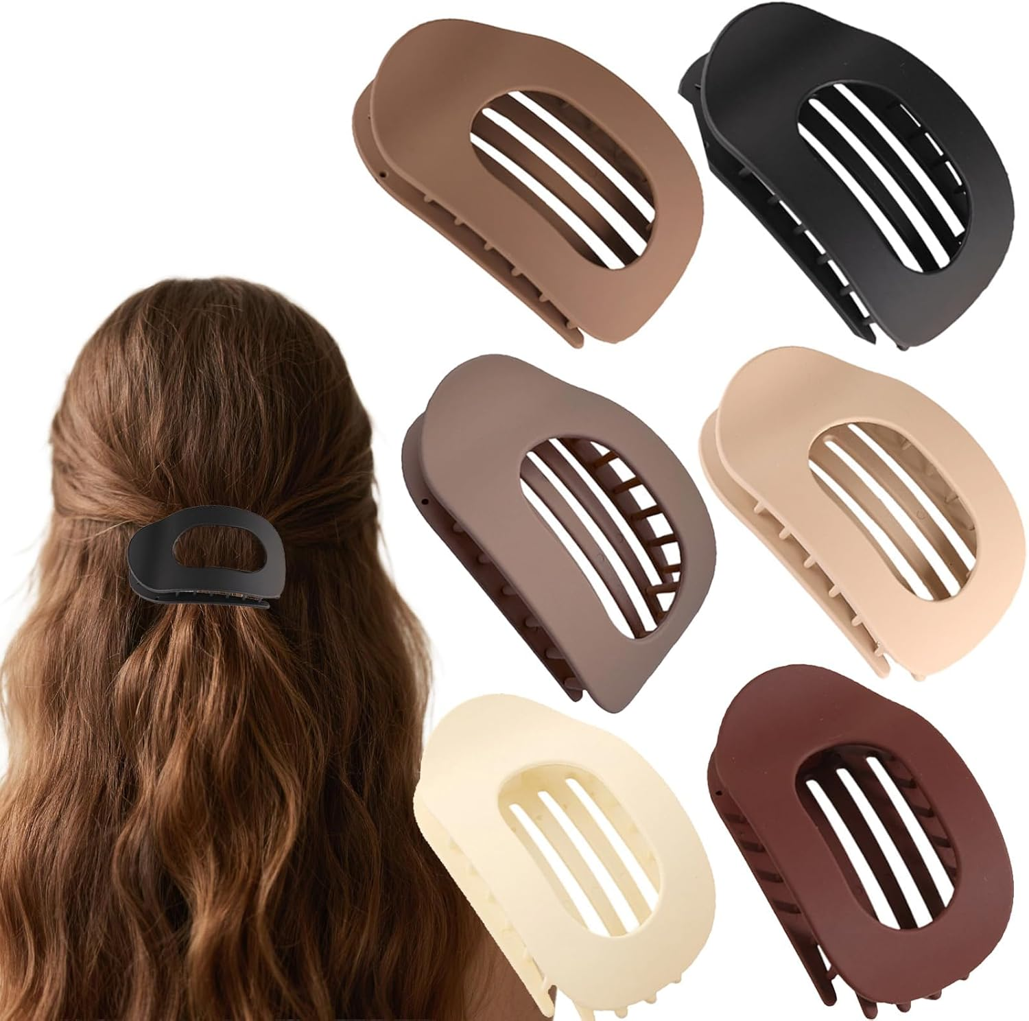 Moerstar Pack of 6 Women'S Hair Clips, Large Simple Elegant Non-Slip Flat Claw Clip Strong Hold Hair Clips for Thick Thin Fine Hair Women Girls (Style 2)