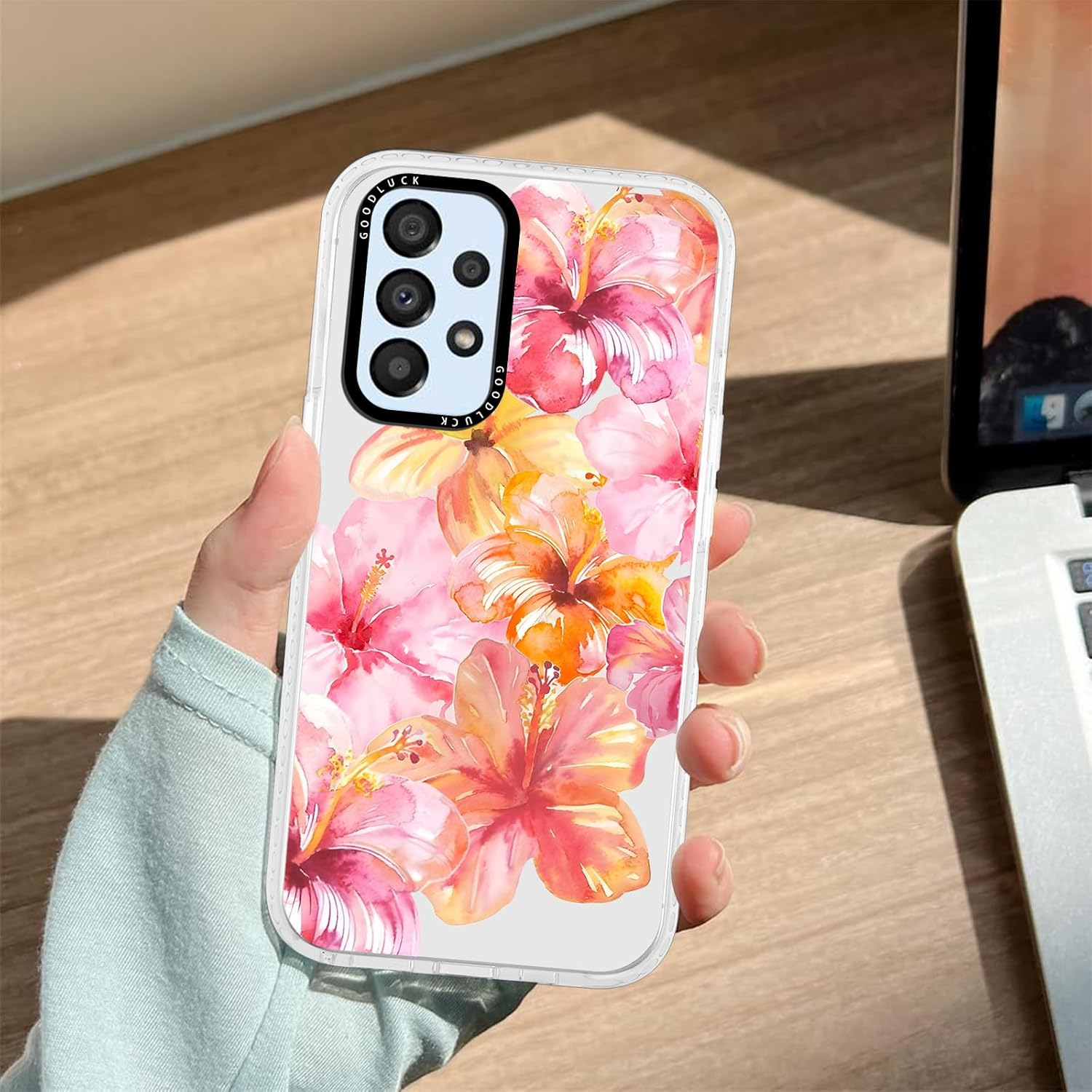 Yoedge Transparent Mobile Phone Case for Samsung Galaxy A53 5G Case, Aesthetic Hibiscus Flowers Summer Pattern Shell Design Girls Gift Protective Case, Silicone Case Cover for Samsung A53 6.5 Inches image number 1