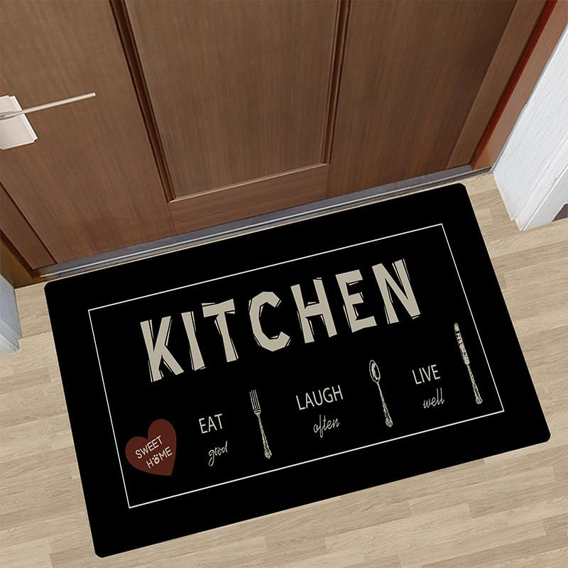 Black Kitchen Rugs Non Slip Washable Kitchen Floor Mats for in Front of Sink Floor Mat for Kitchen, Laundry Room, 50Cm X 80Cm + 50Cm X 120Cm (Black, 50Cm X 80Cm + 50Cm X 120Cm)
