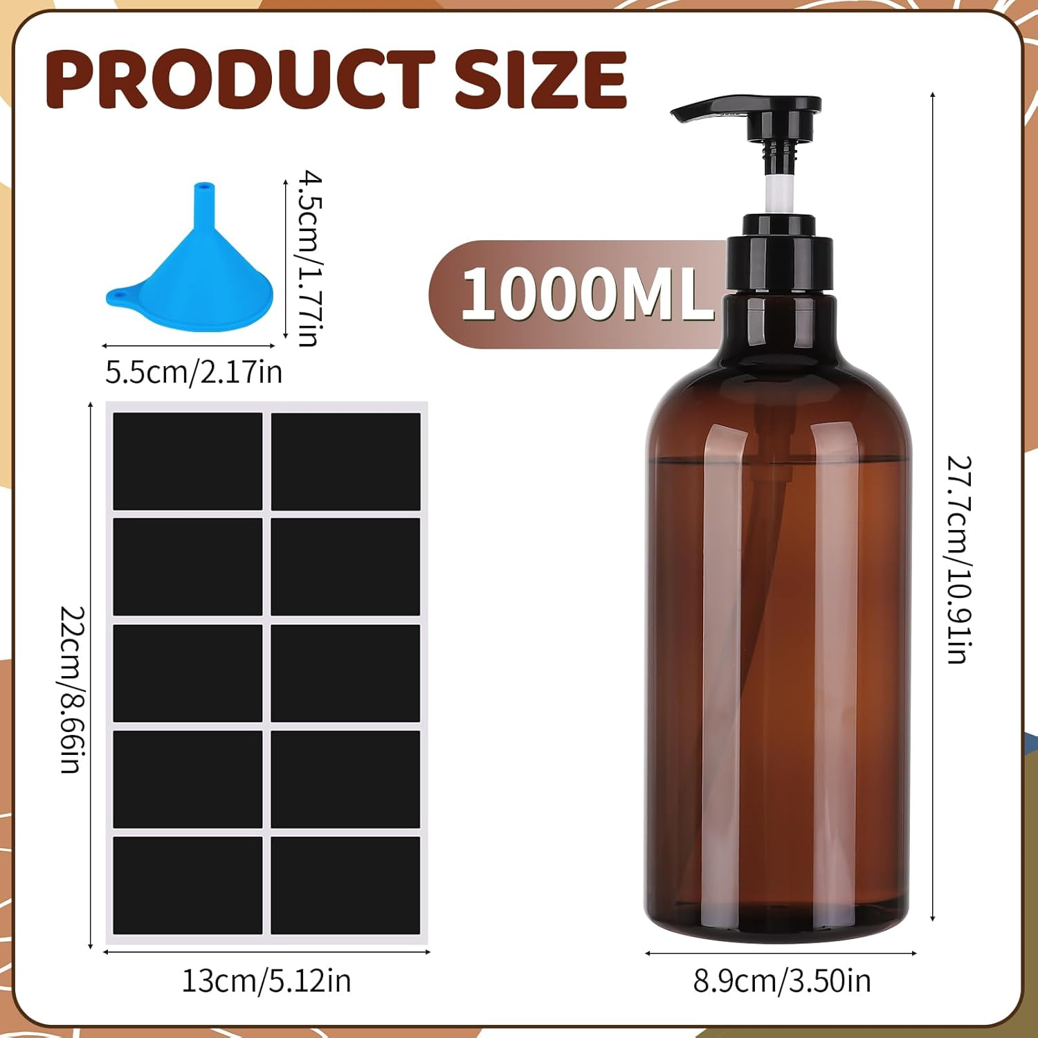 Pump Bottle Dispenser,2 Pcs 1000Ml/35Oz Refillable Empty Press Pump Bottles,Refillable Plastic Empty Pump Bottles Dispensers with Funnel and Label for Lotions,Shampoo,Conditioner image number 1