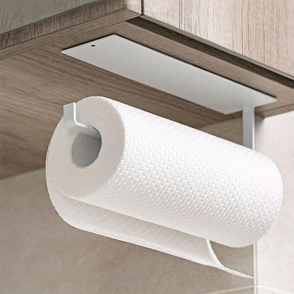 Vivva Self-Adhesive Paper Towel Holder - under Cabinet and Wall-Mounted Kitchen Rack, Carbon Steel for Bathroom (Black)