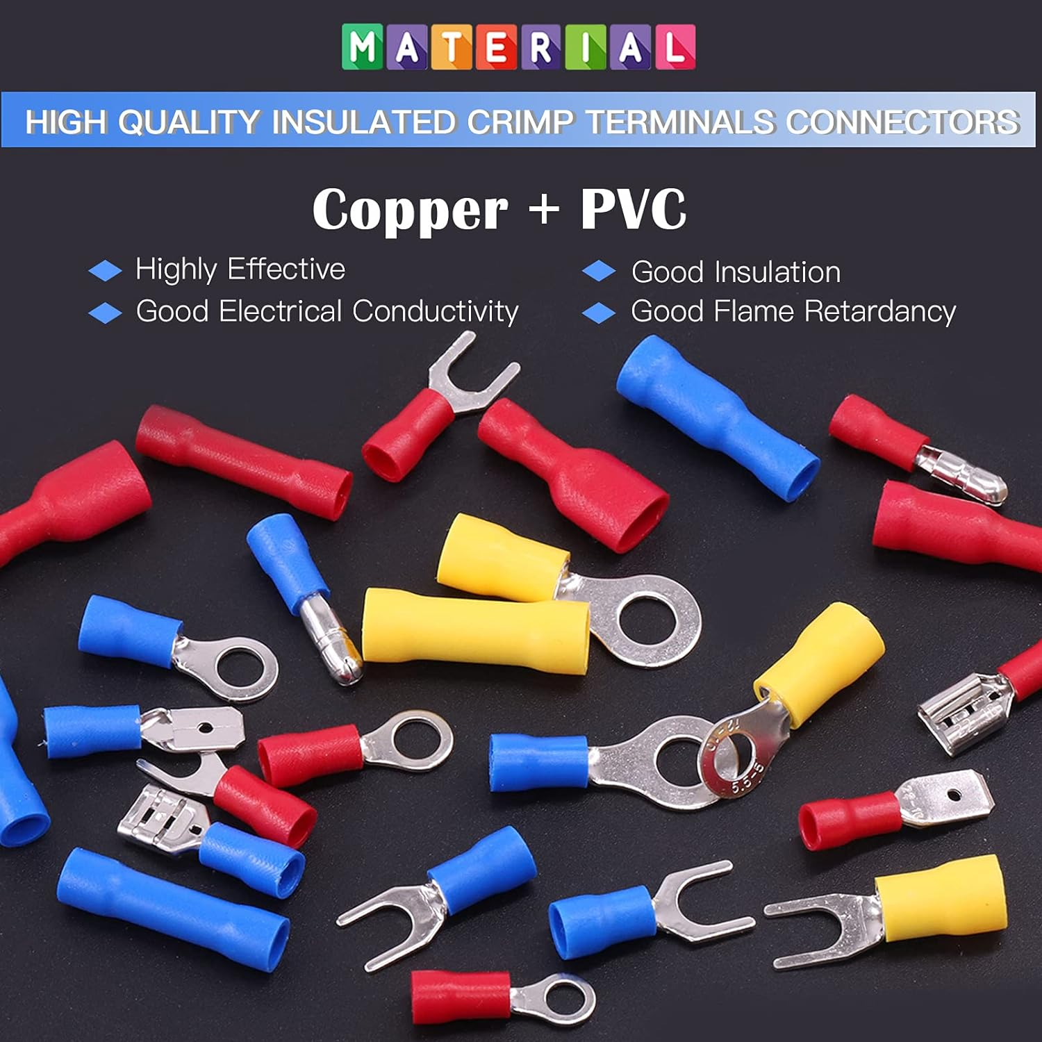 Glarks 355Pcs 22-16/16-14/12-10 Gauge Mixed Quick Disconnect Electrical Insulated Butt Bullet Spade Fork Ring Solderless Crimp Terminals Connectors Assortment Kit image number 1