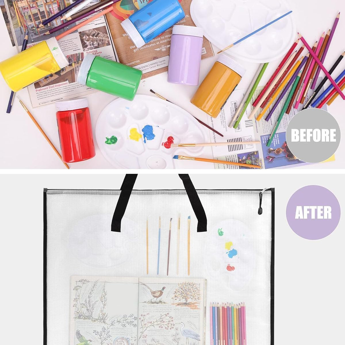 Zicojia 2 Pack 19X25 Inches Art Portfolio Case, Portfolio Folder for Artwork, Posters Storage Bag with Zipper and Handle Folder Easy Install image number 6