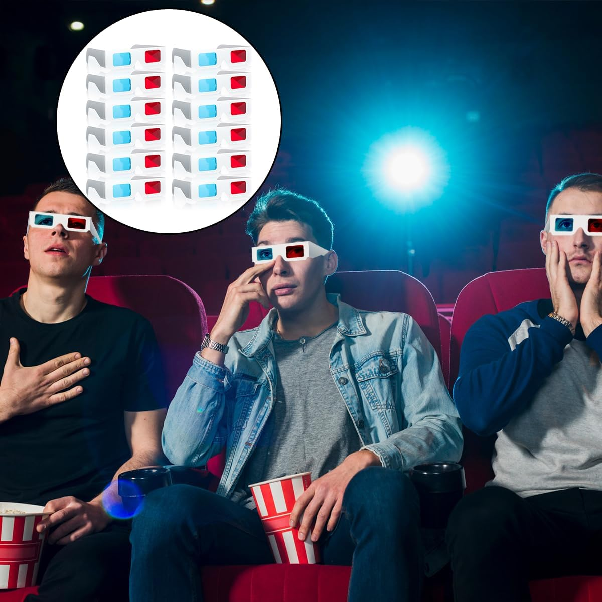 3D Cardboard Glasses, 20 PCS 3D Glasses Red and Cyan White Frame Anaglyph Cardboard for TV Movie Game image number 5