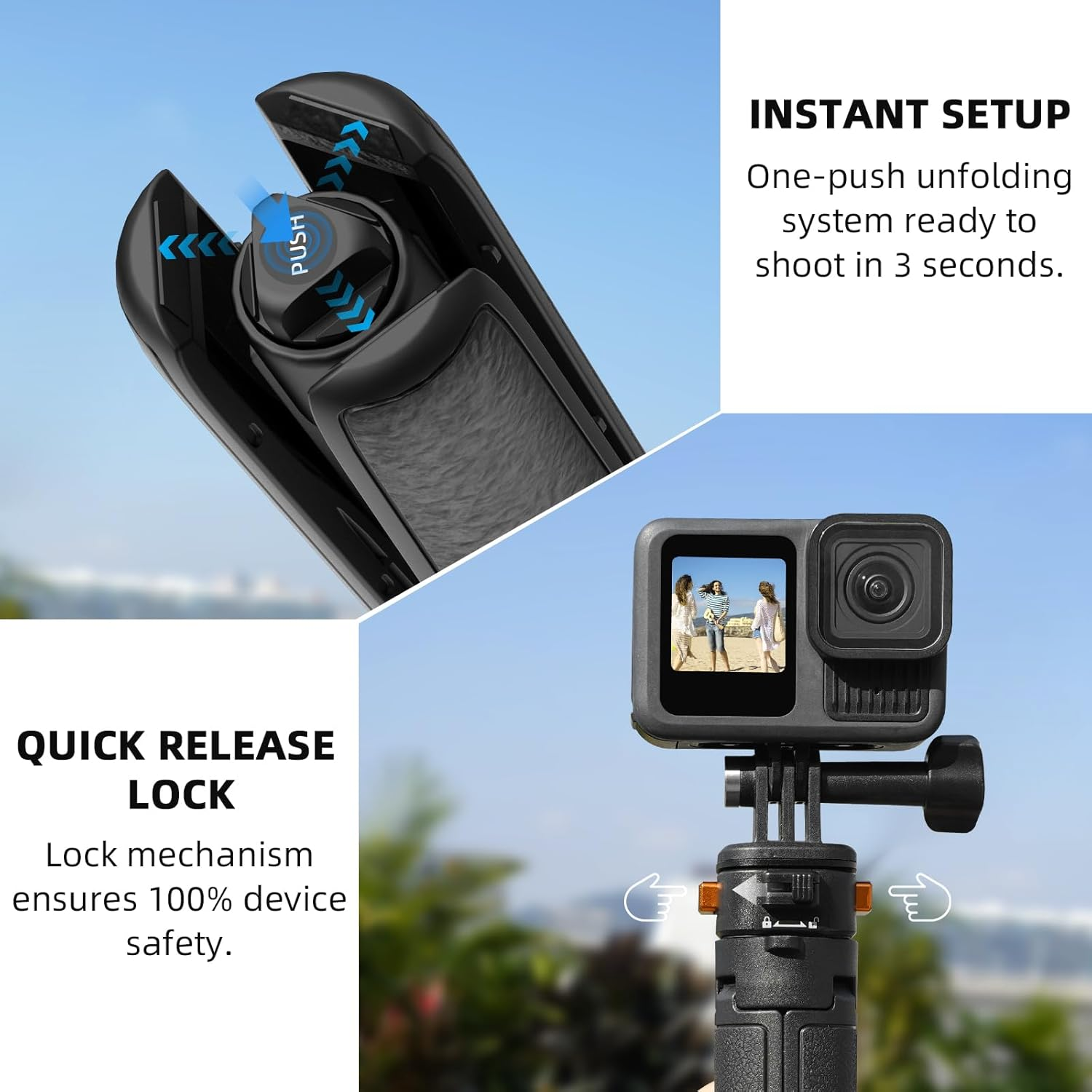 Osmo Pocket 3 Tripod for Go Pro Action Camera, Mini Table Desk Extendable Tripod Stand Small Handheld Selfie Stick with Quick Release 1/4'' Screw Vlog for DJI Action 5 Pro for Insta360 X4 Accessories image number 1