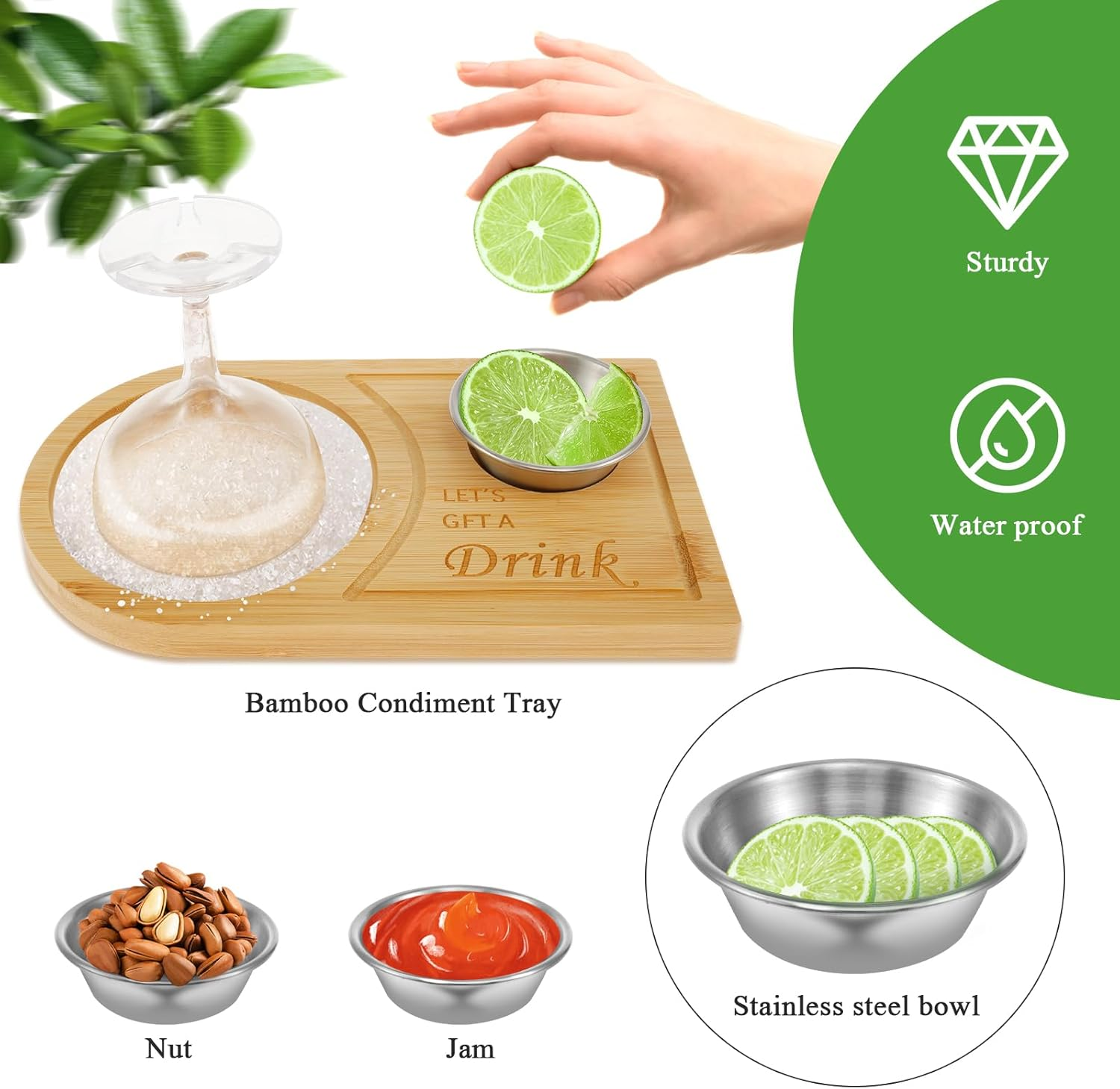 Margarita Salt Rimmer Set with Stainless Steel Bowl, Wood Glass Rimmer for Cocktails and Margarita Mixing, Bar Aaccessories for Party, Salt and Sugar Container for Bar image number 2