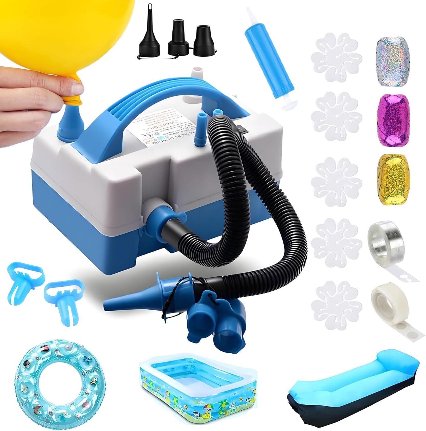 NOAEOU Electric Air Pump, Portable Dual Nozzle Balloon Inflator with Purpose Hose Extension,Multi-Functional Electric Pump for Air Mattresses, Inflatable Toys,Compression Bags, Balloons image number 4